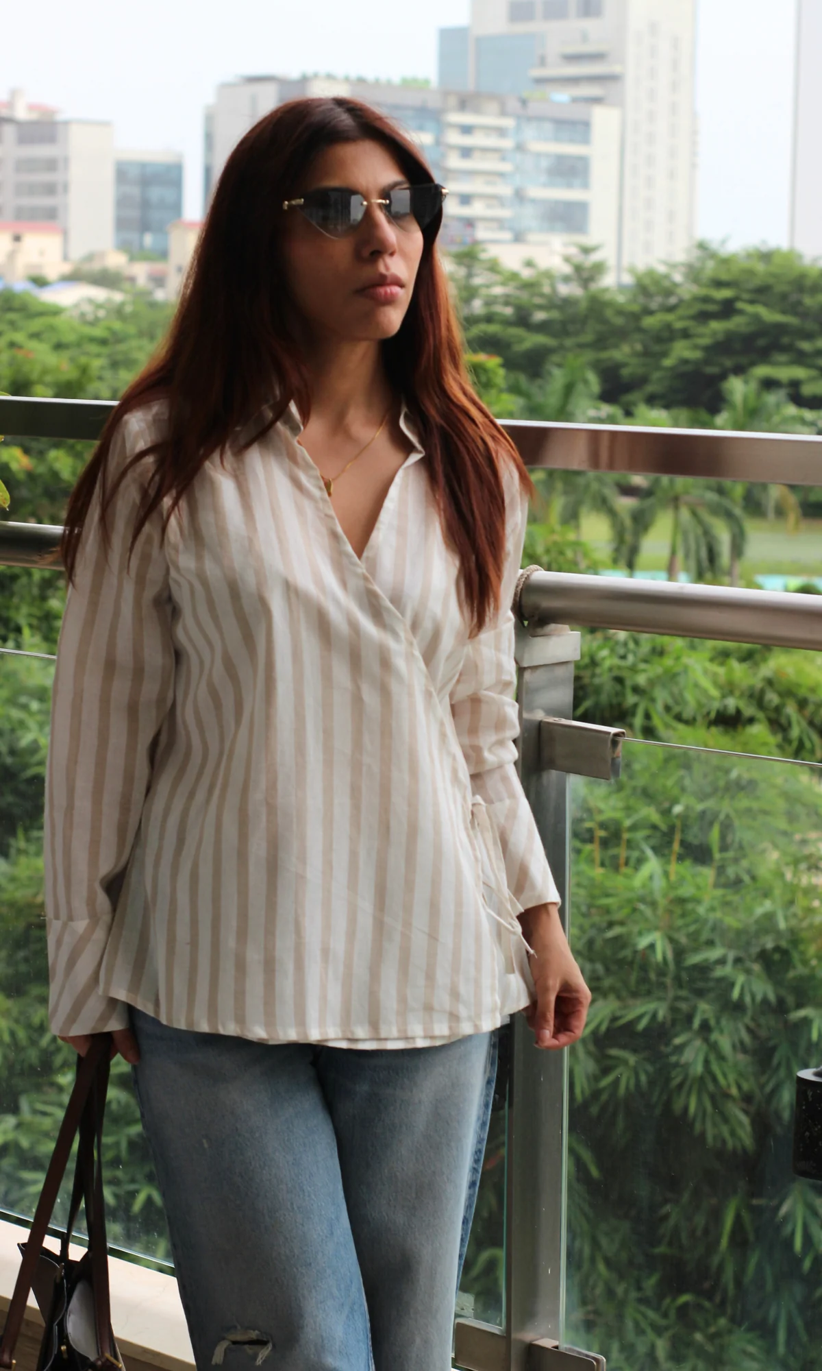 Taupe-White Collared Cotton Kimono Top - Image 2