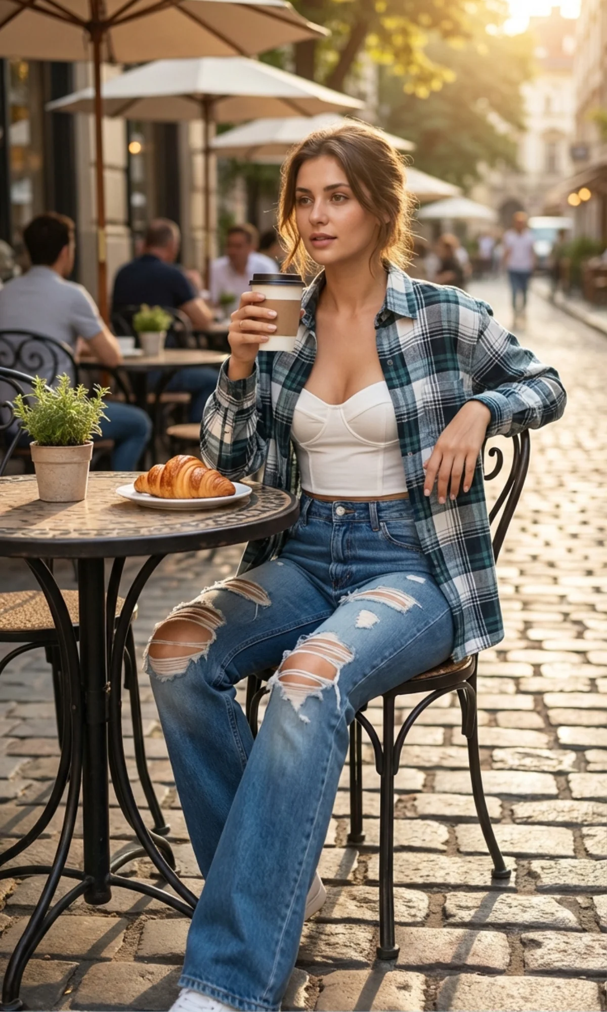 Teal-White Plaid Cotton Checked Shirt - Image 3