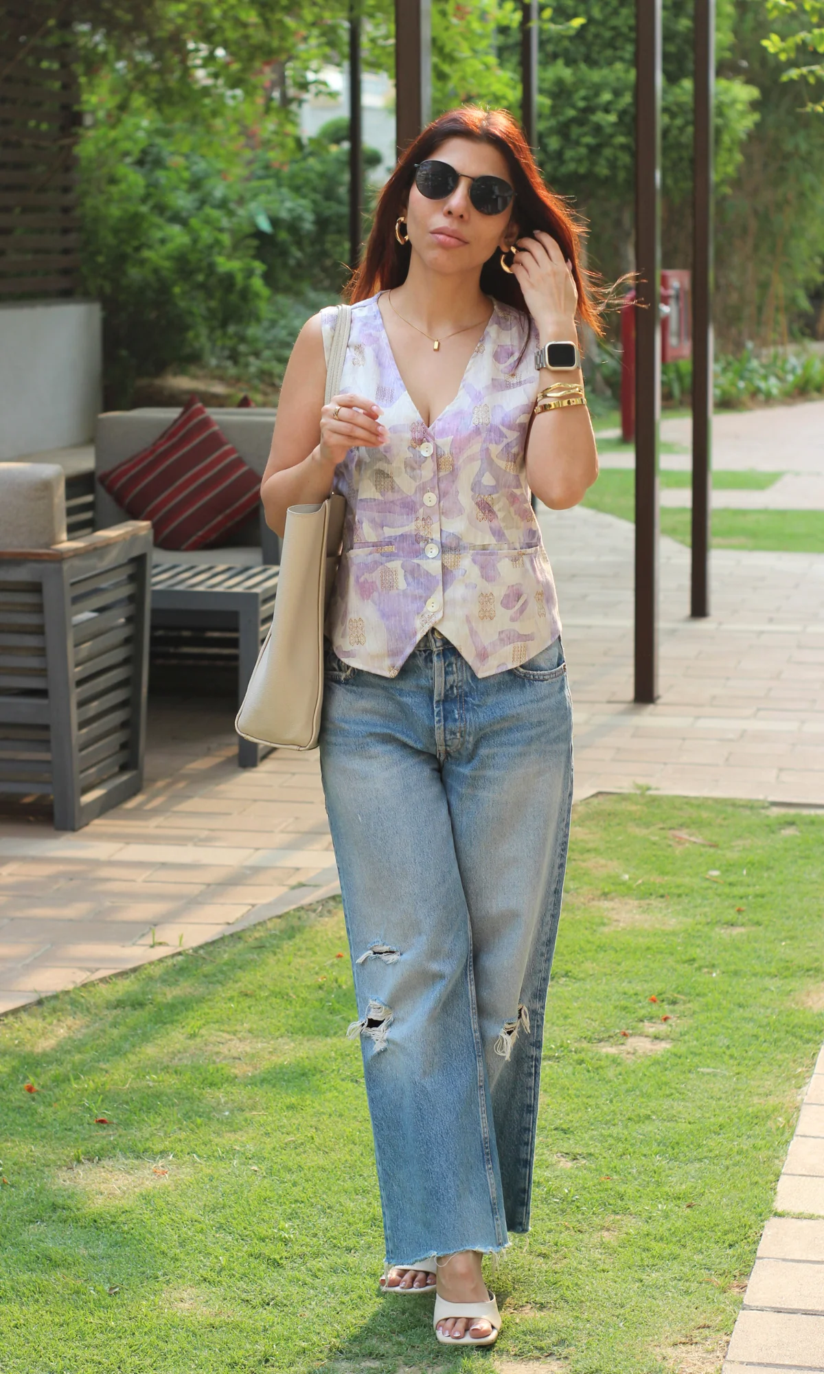 Thistle Purple Abstract Print Waist Coat - Image 3