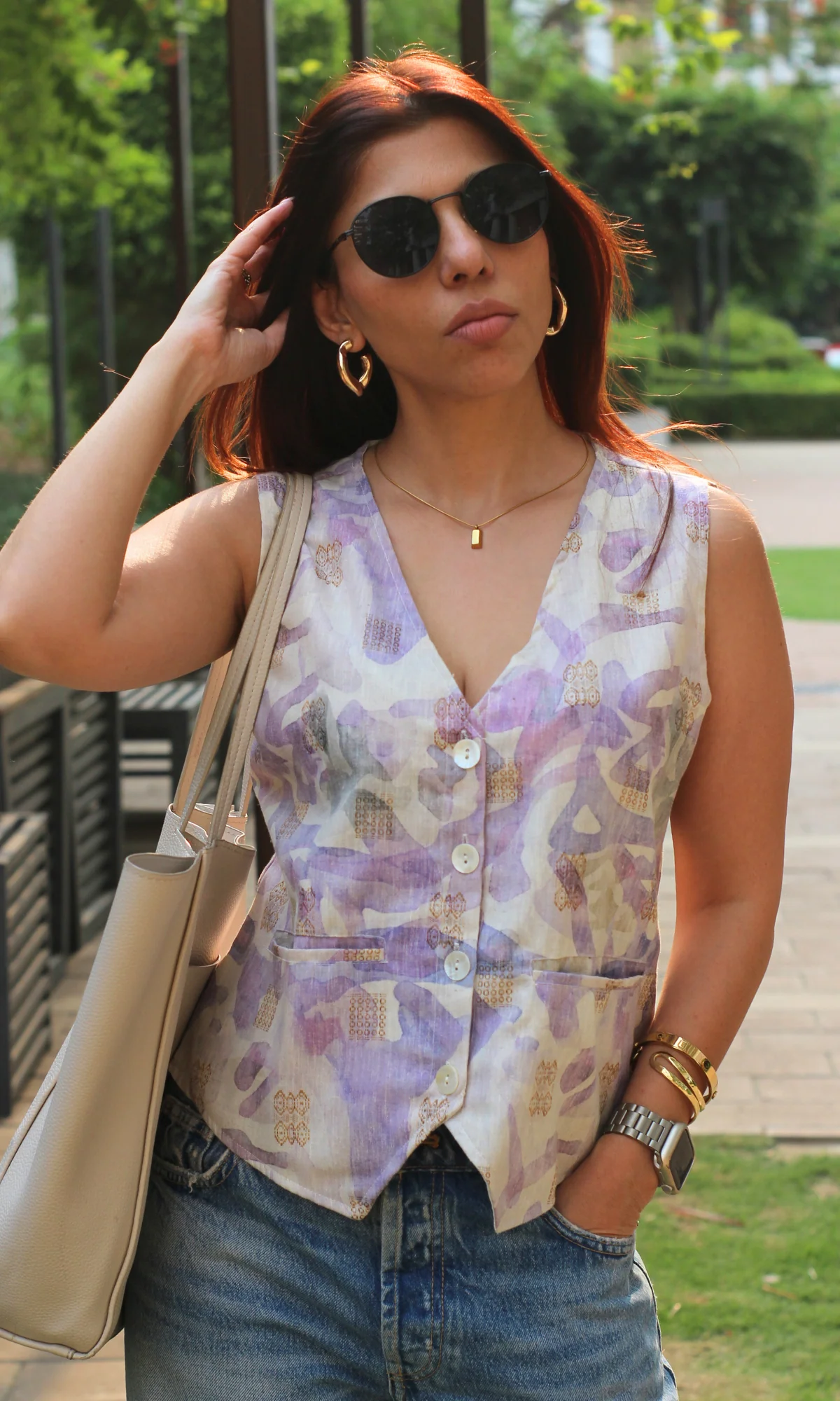Thistle Purple Abstract Print Waist Coat - Image 4