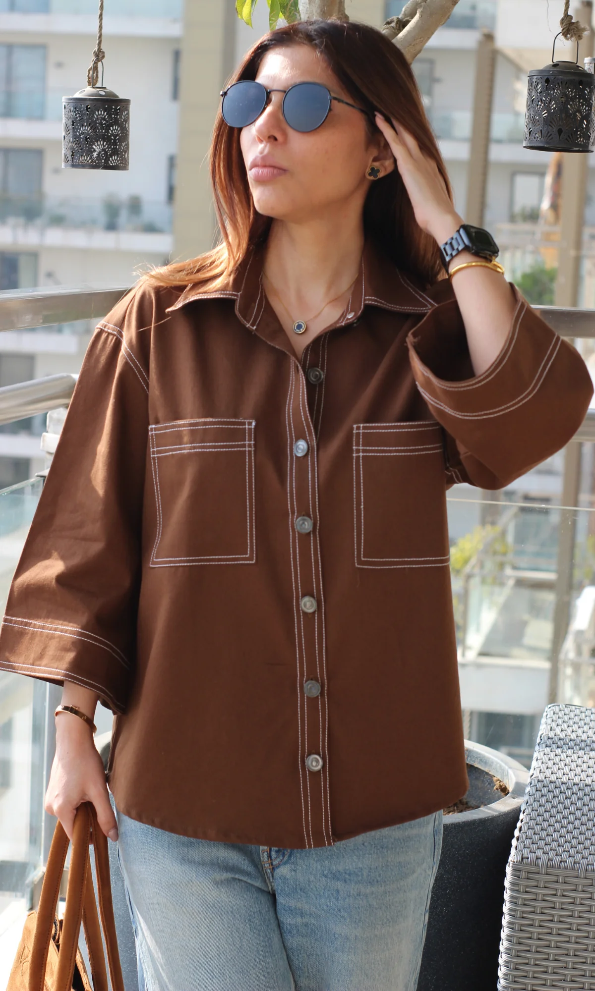 Thread Detail Brown Shirt - Image 2