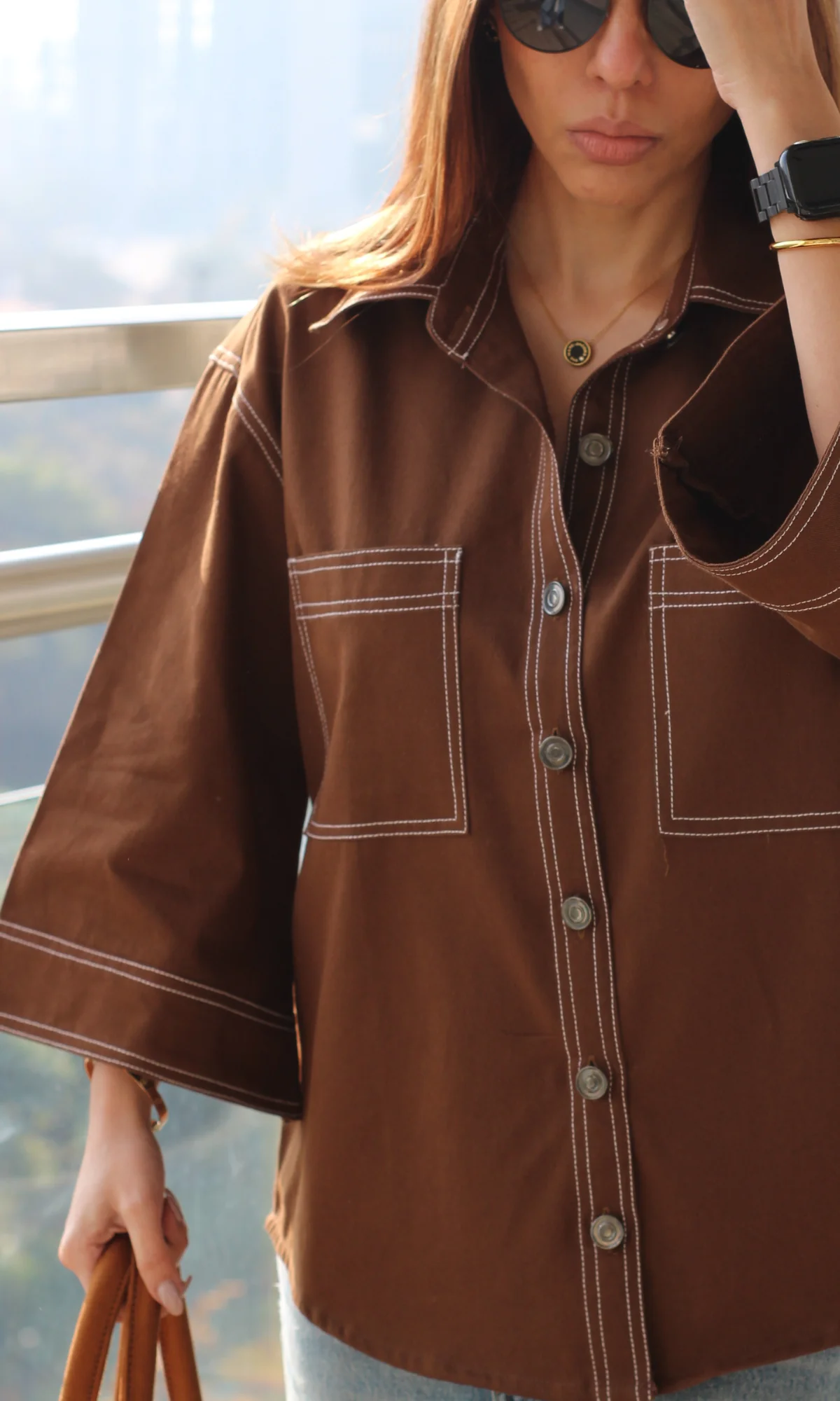 Thread Detail Brown Shirt - Image 4