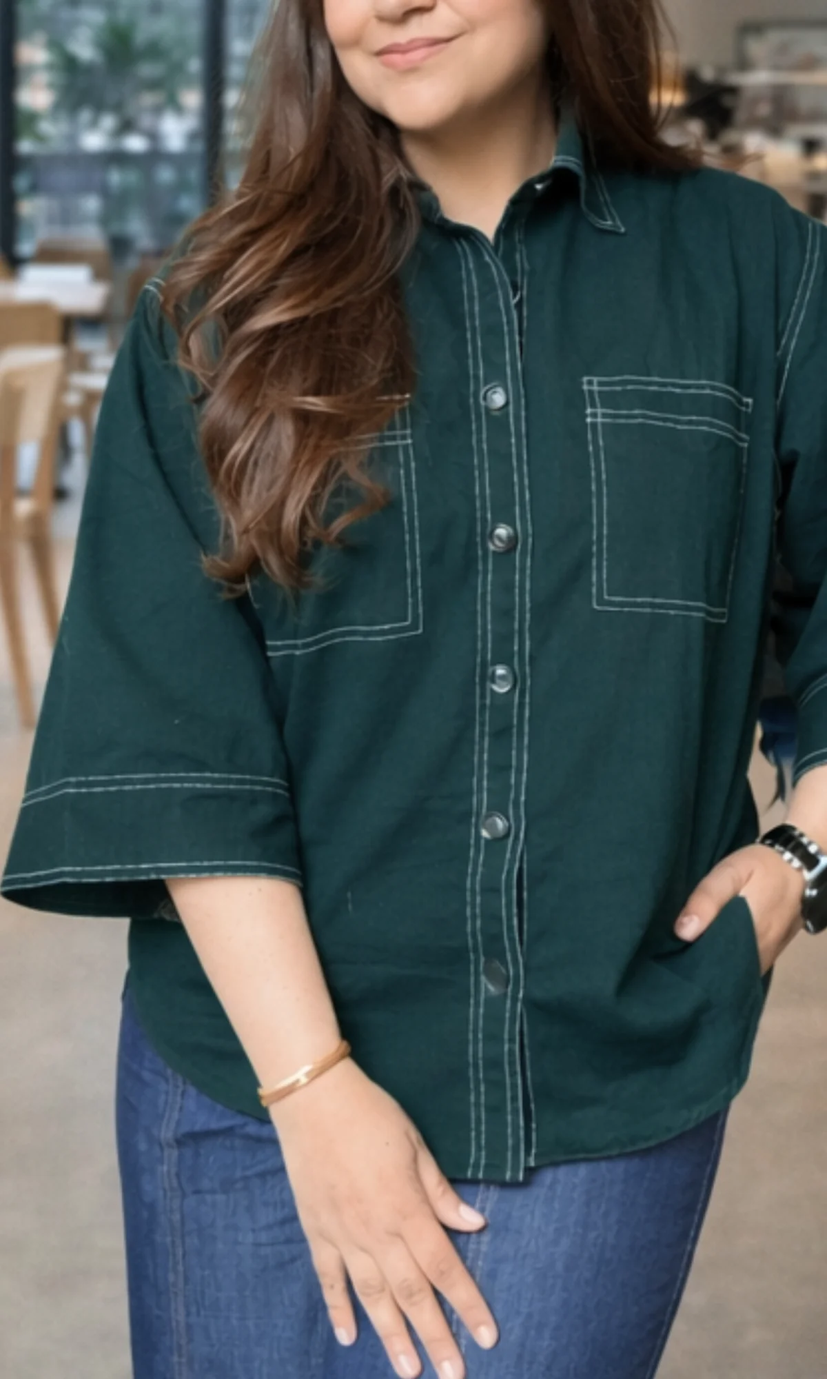 Thread Detail Deep Green Shirt - Image 3