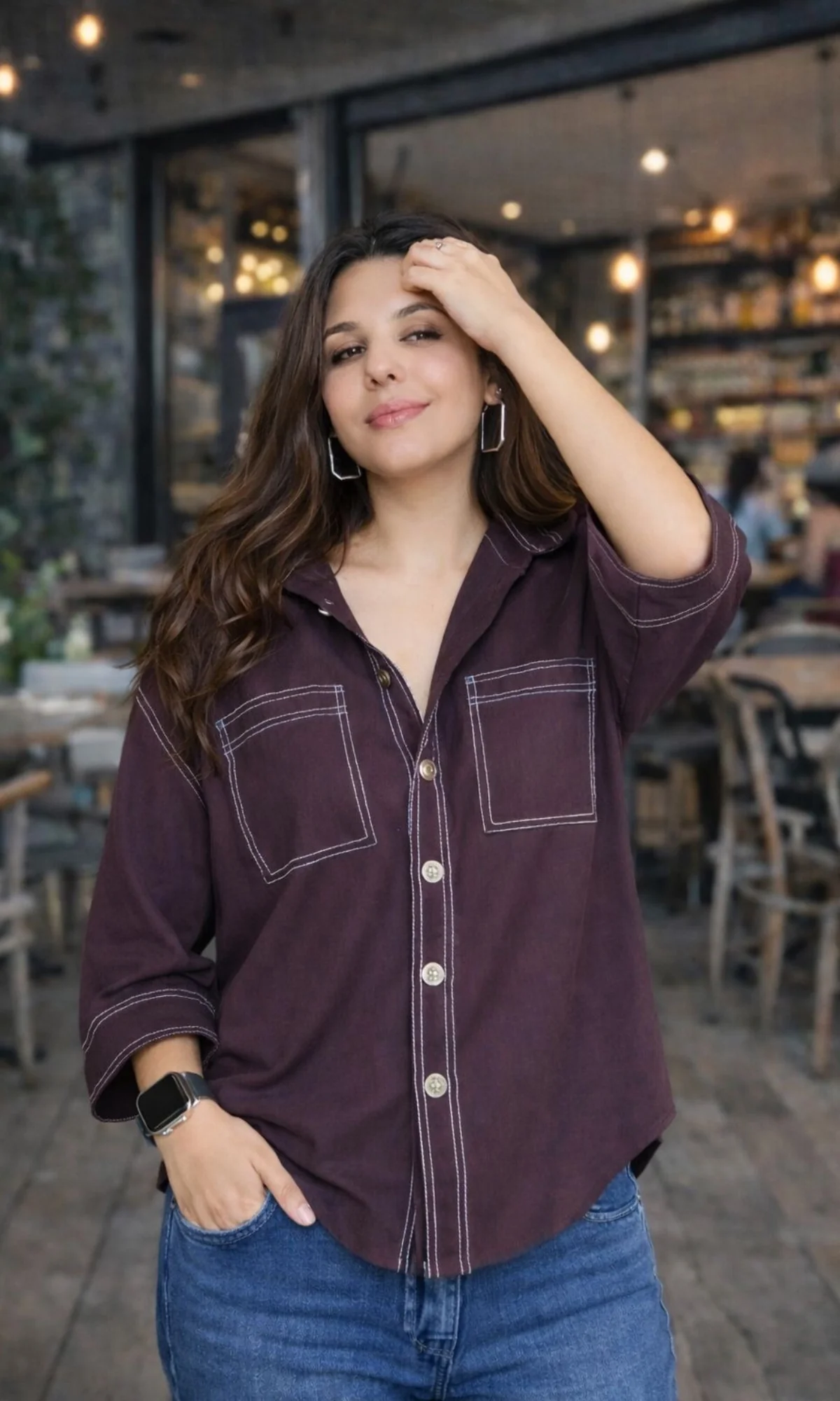 Thread Detail Purple Shirt - Image 3