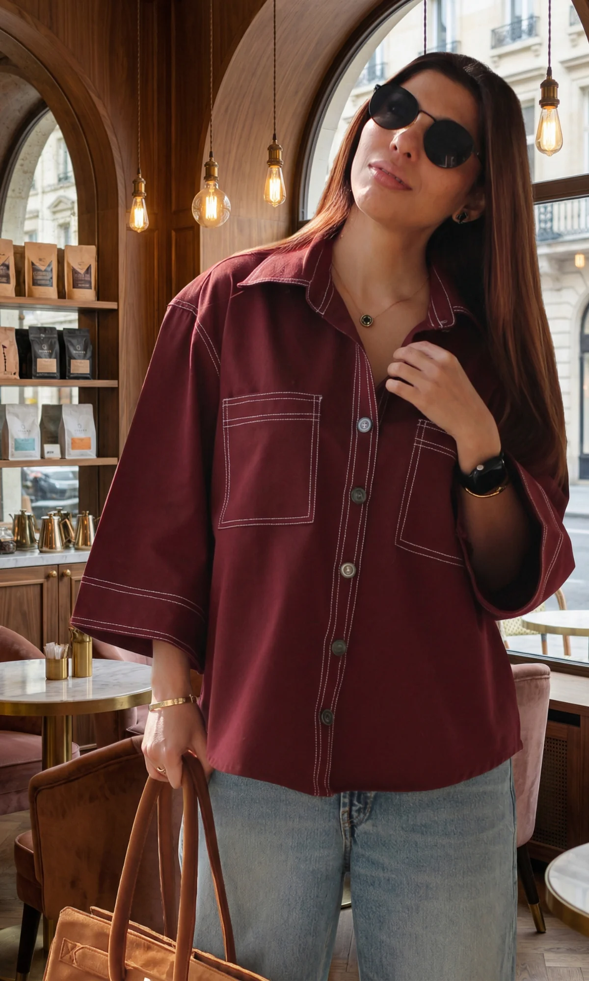 Thread Detail Wine Shirt