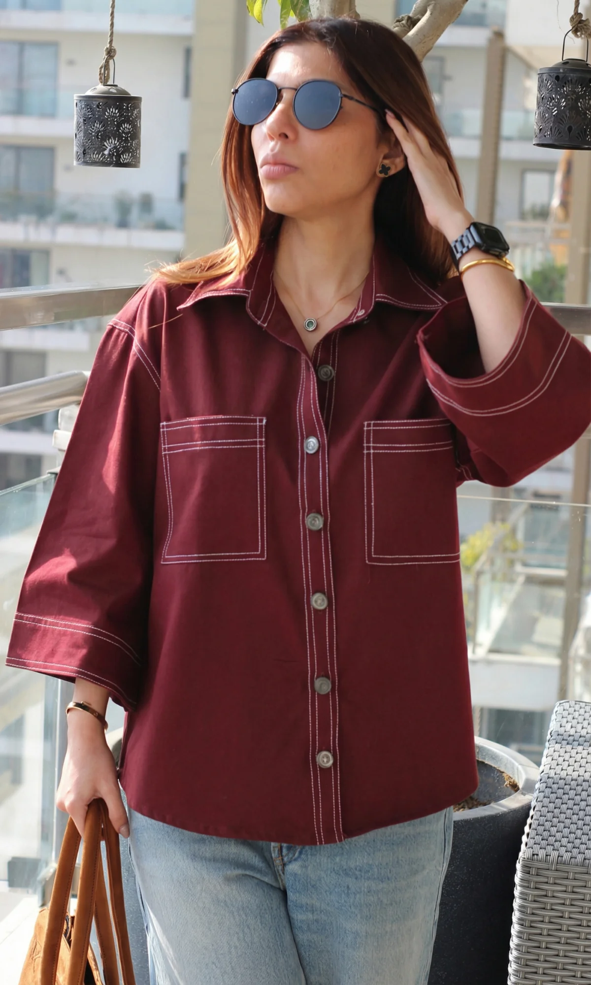 Thread Detail Wine Shirt - Image 2
