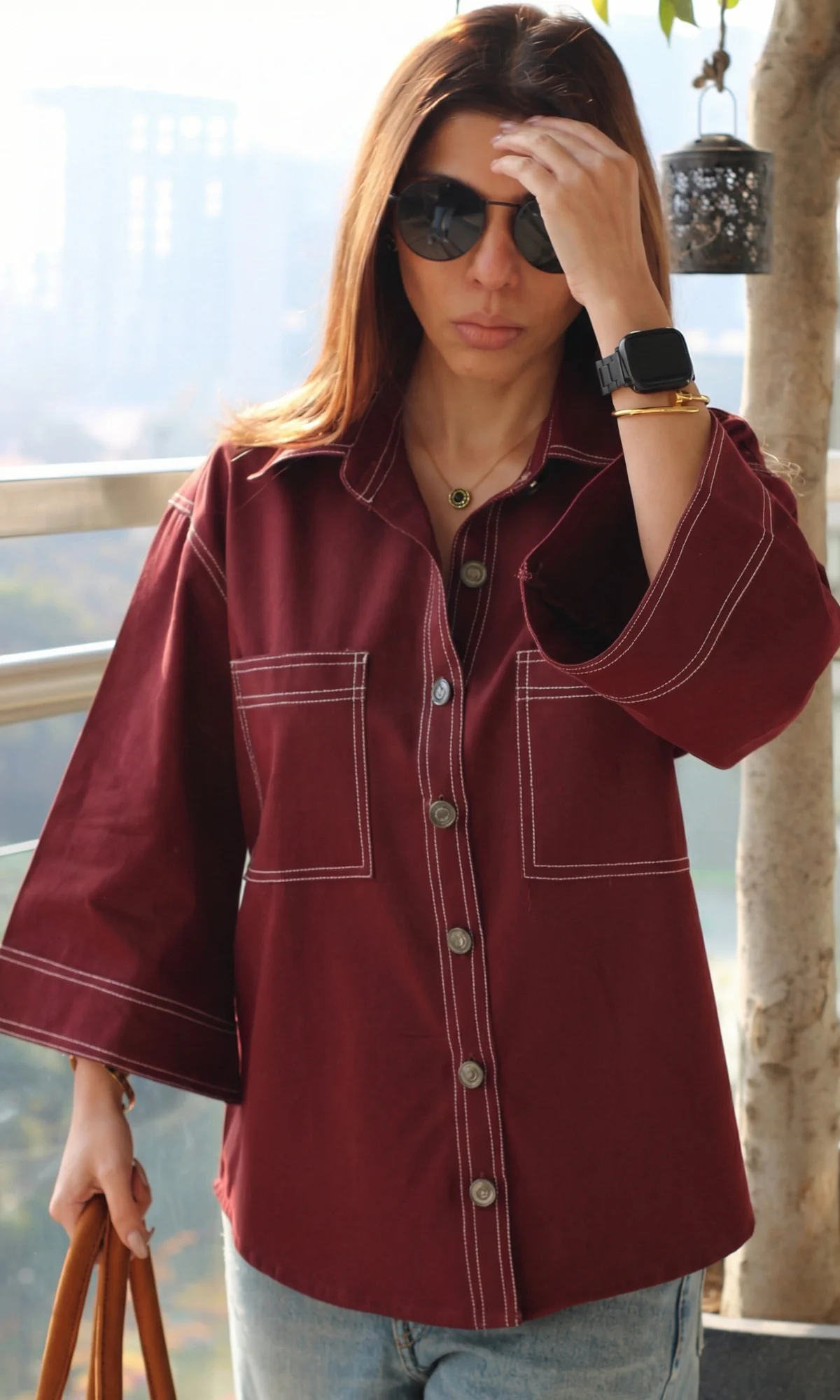 Thread Detail Wine Shirt - Image 3