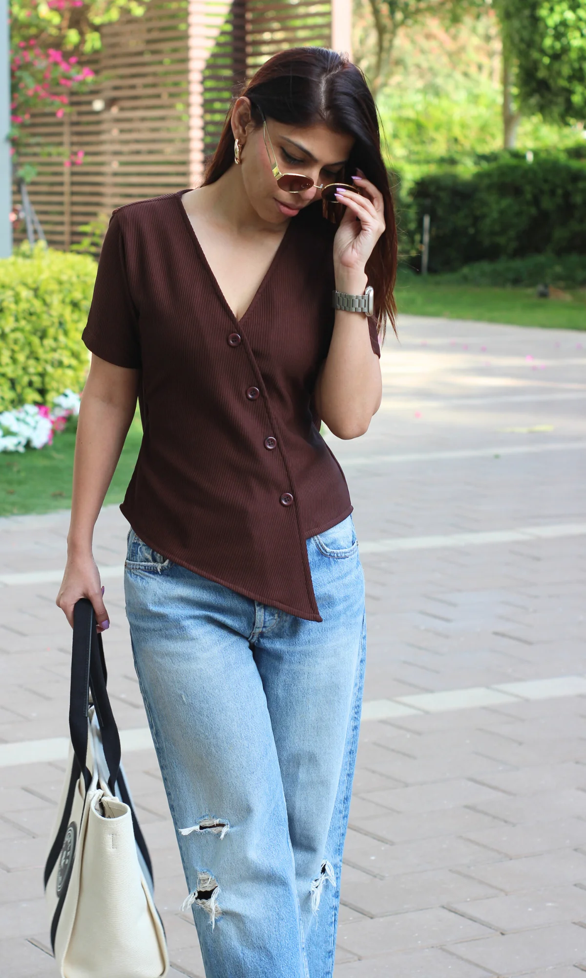 Umber Ribbed Side-Cut Sleeved Waist Coat - Image 5