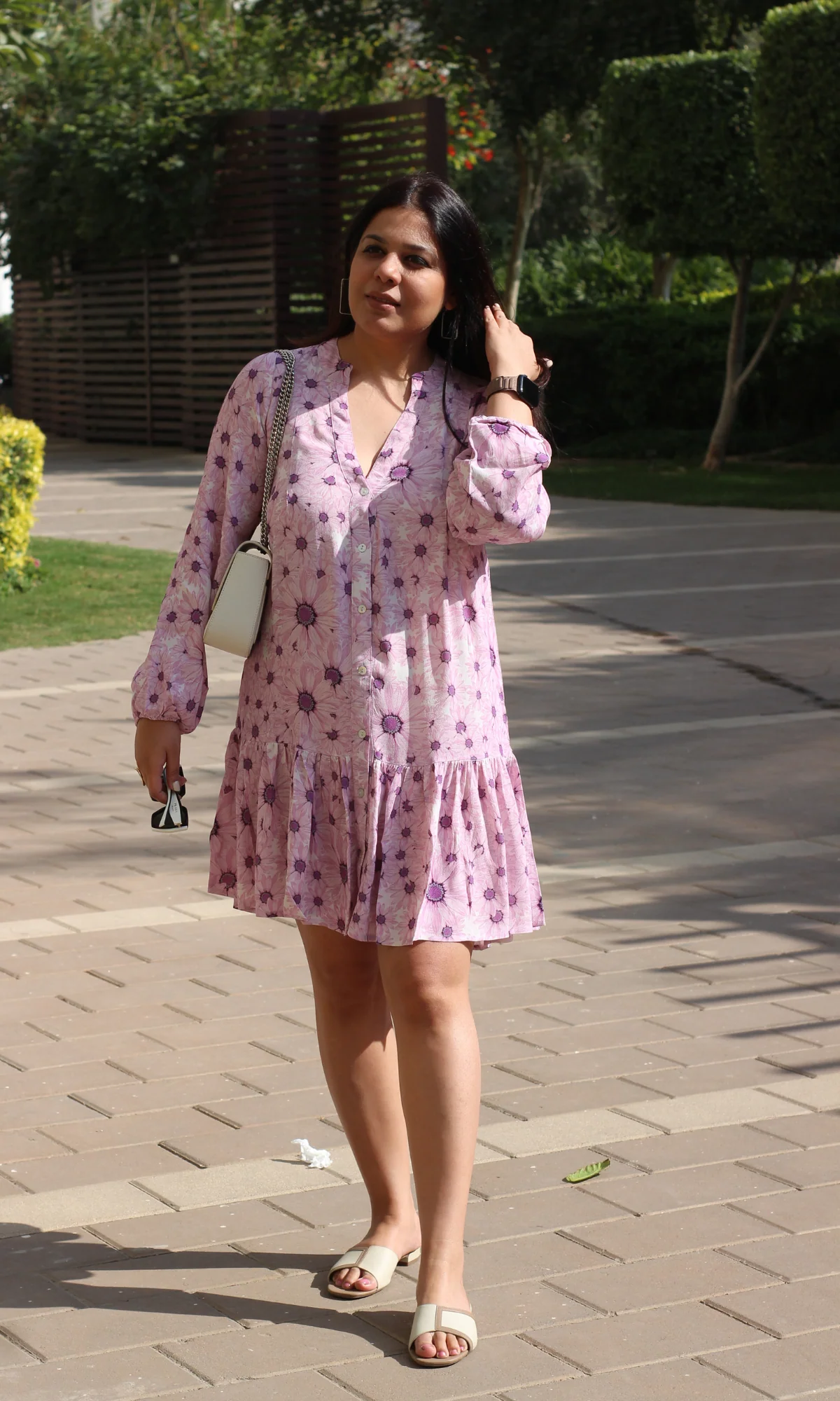 Vibrant Purple Printed Sleeved Crepe Dress - Image 3
