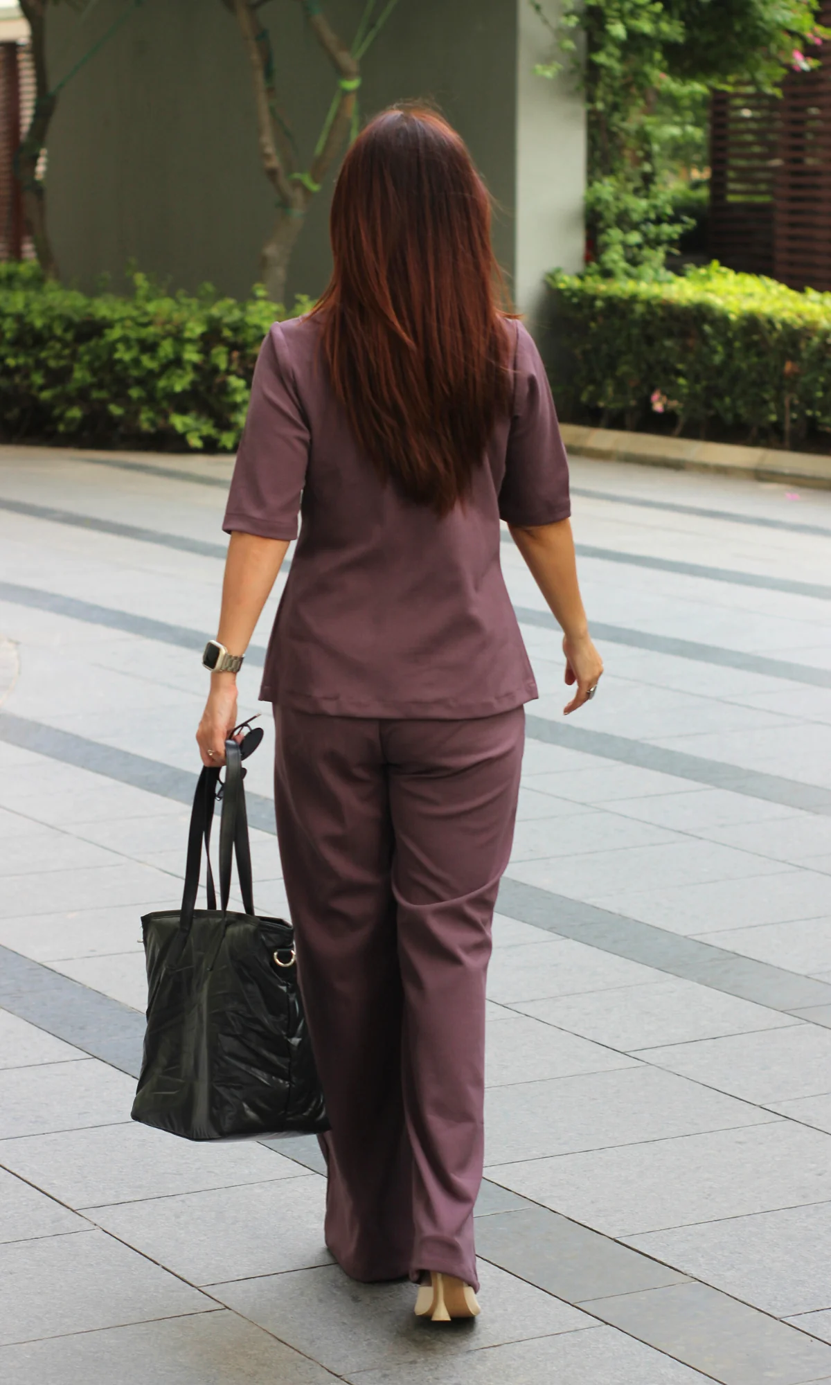 Viola Purple Sleeved Sleek-Pleat Detail and Flared Pants Co-ord - Image 5