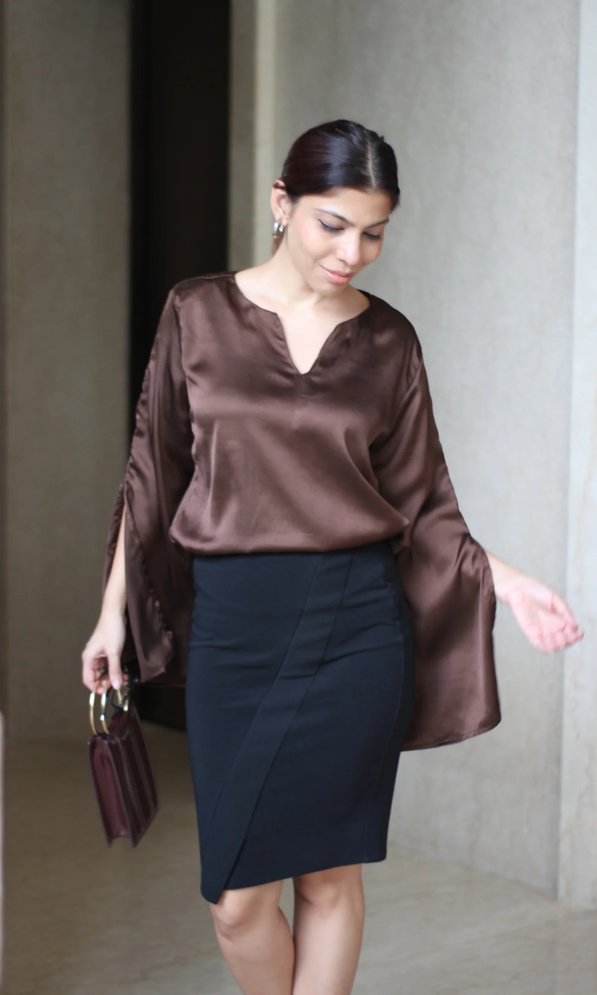 Walnut Slit Sleeve Satin Top - Image 6