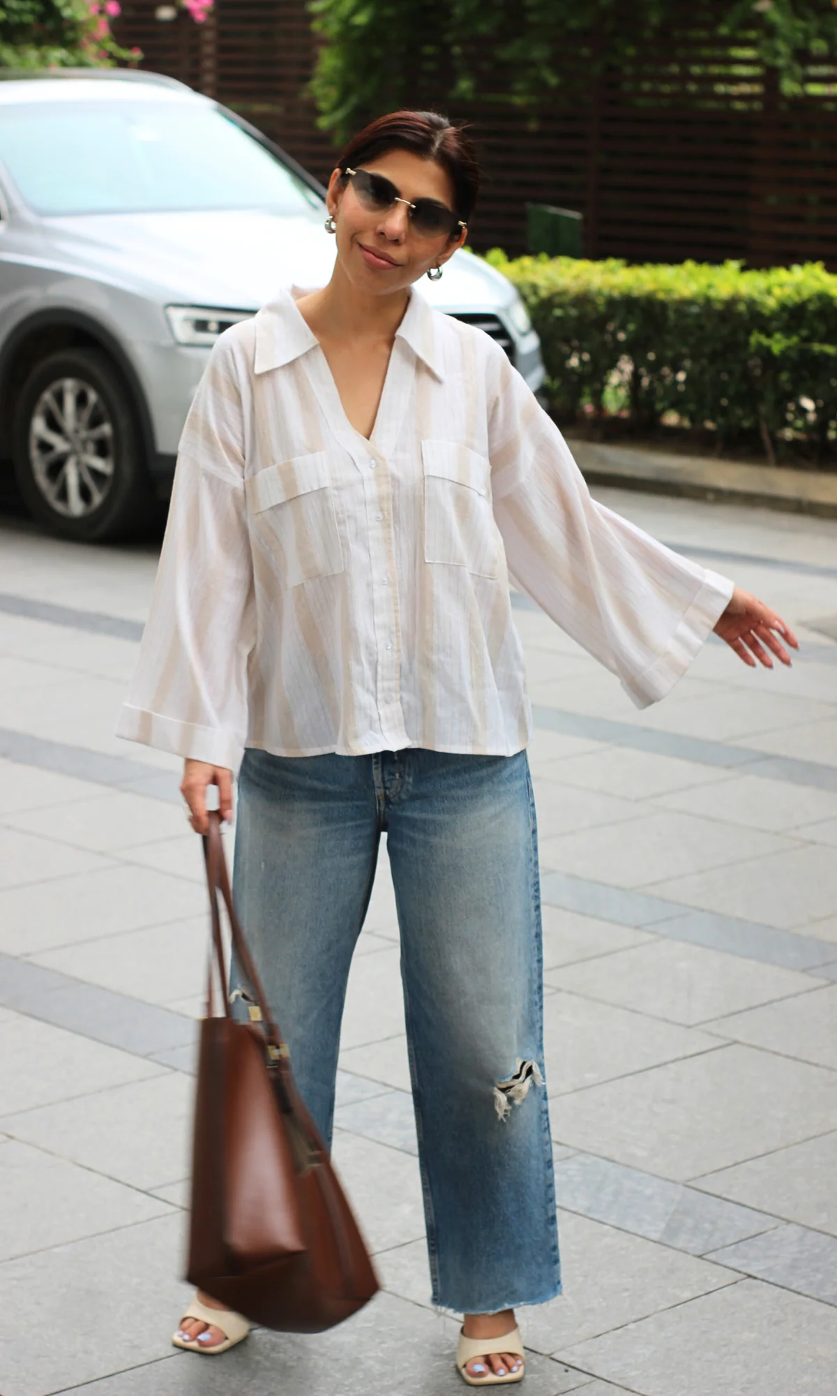 White Beige Cotton Shirt - Image 3
