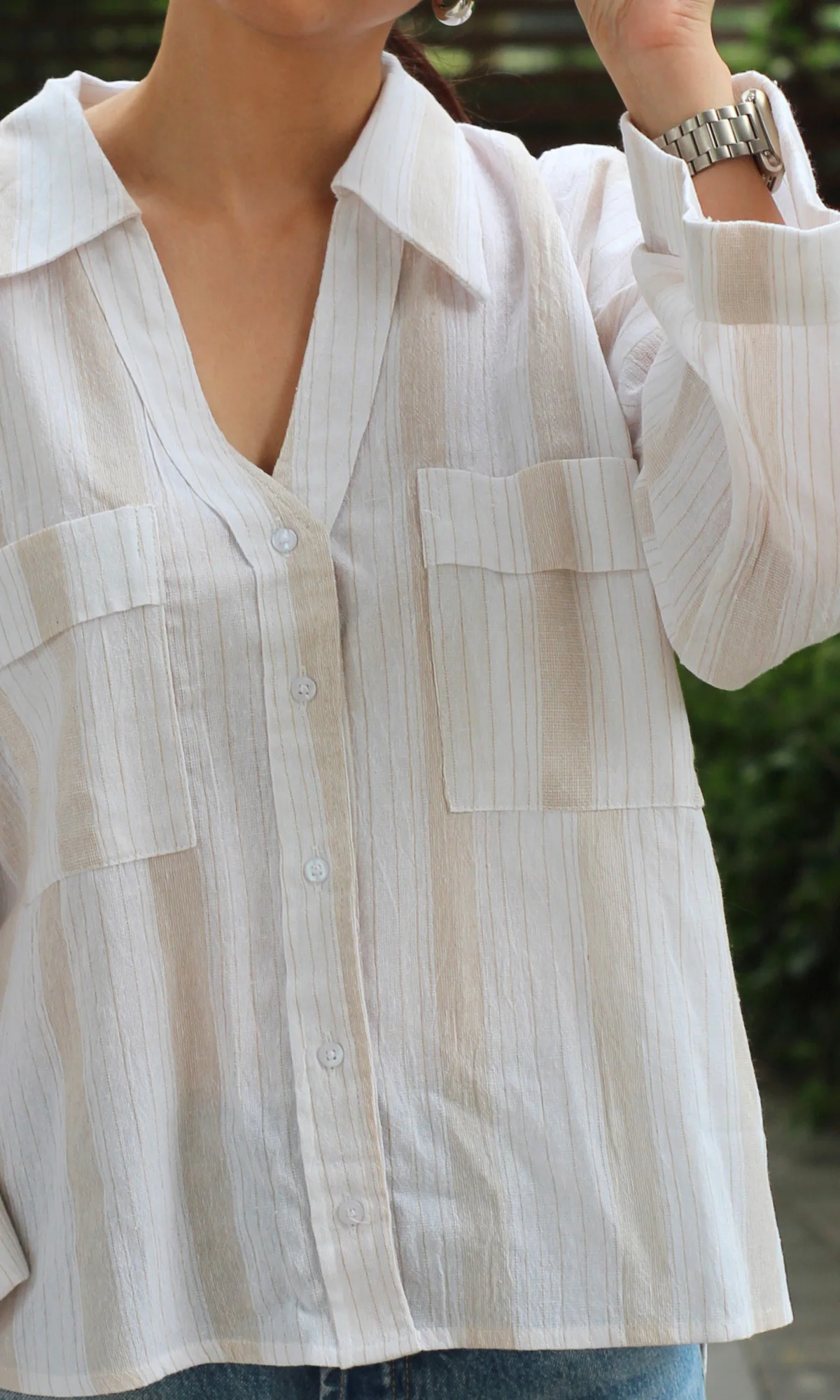 White Beige Cotton Shirt - Image 6