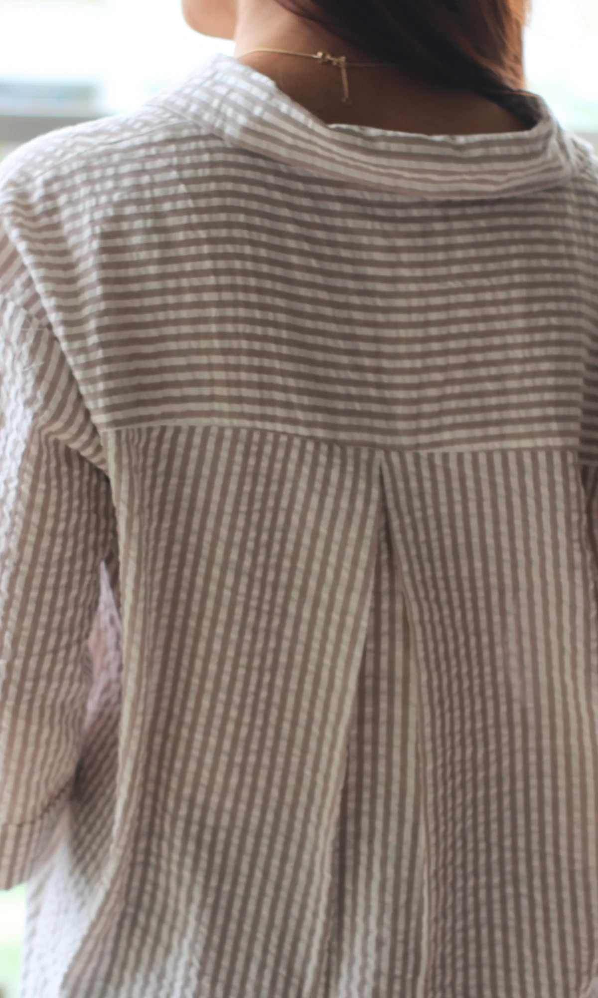 White & Beige Striped Cotton Cropped Shirt - Image 5
