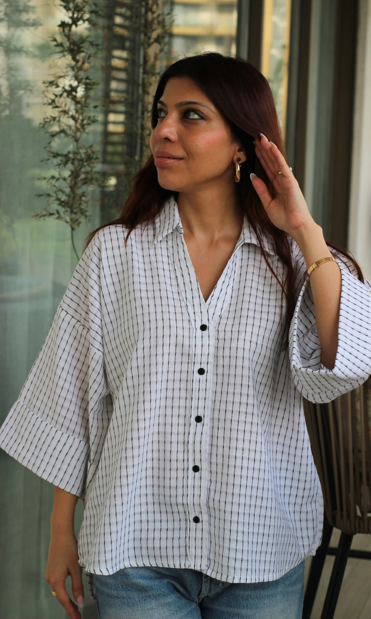 White Black Thread Cotton Shirt - Image 4