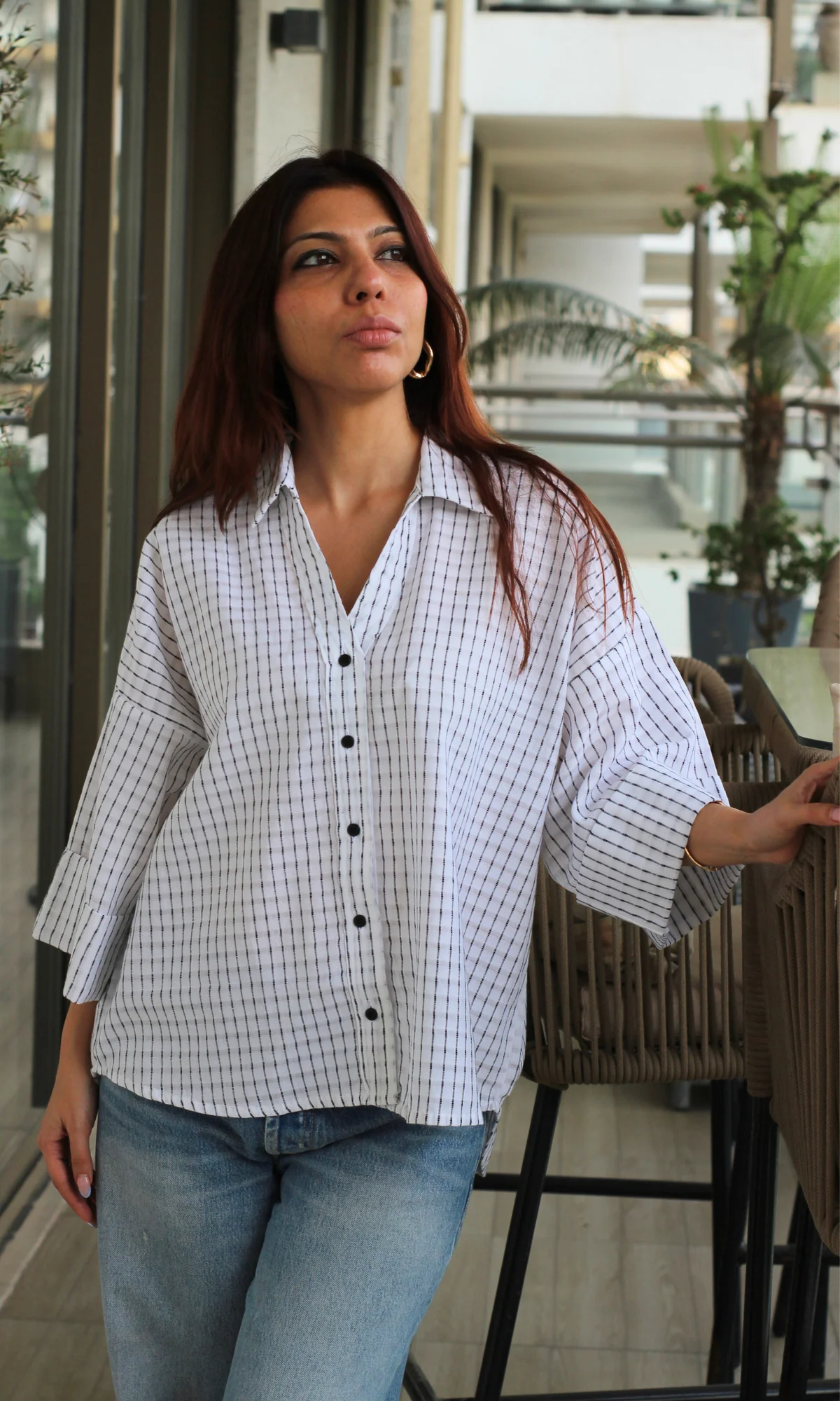 White Black Thread Cotton Shirt - Image 5