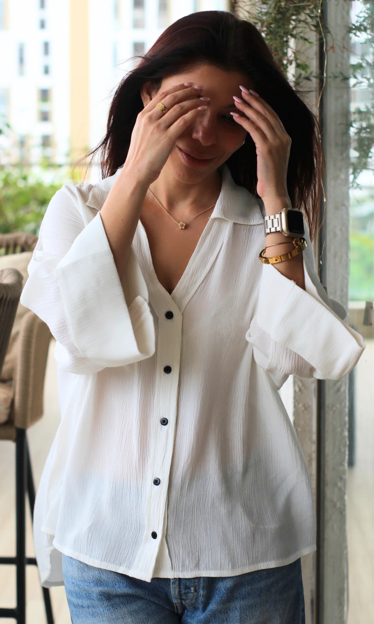 White Crinkled Cotton Shirt - Image 2