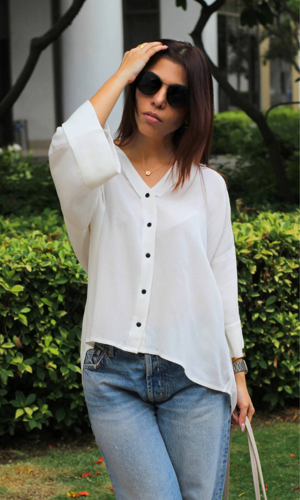 White Crinkled Cotton Shirt - Image 3