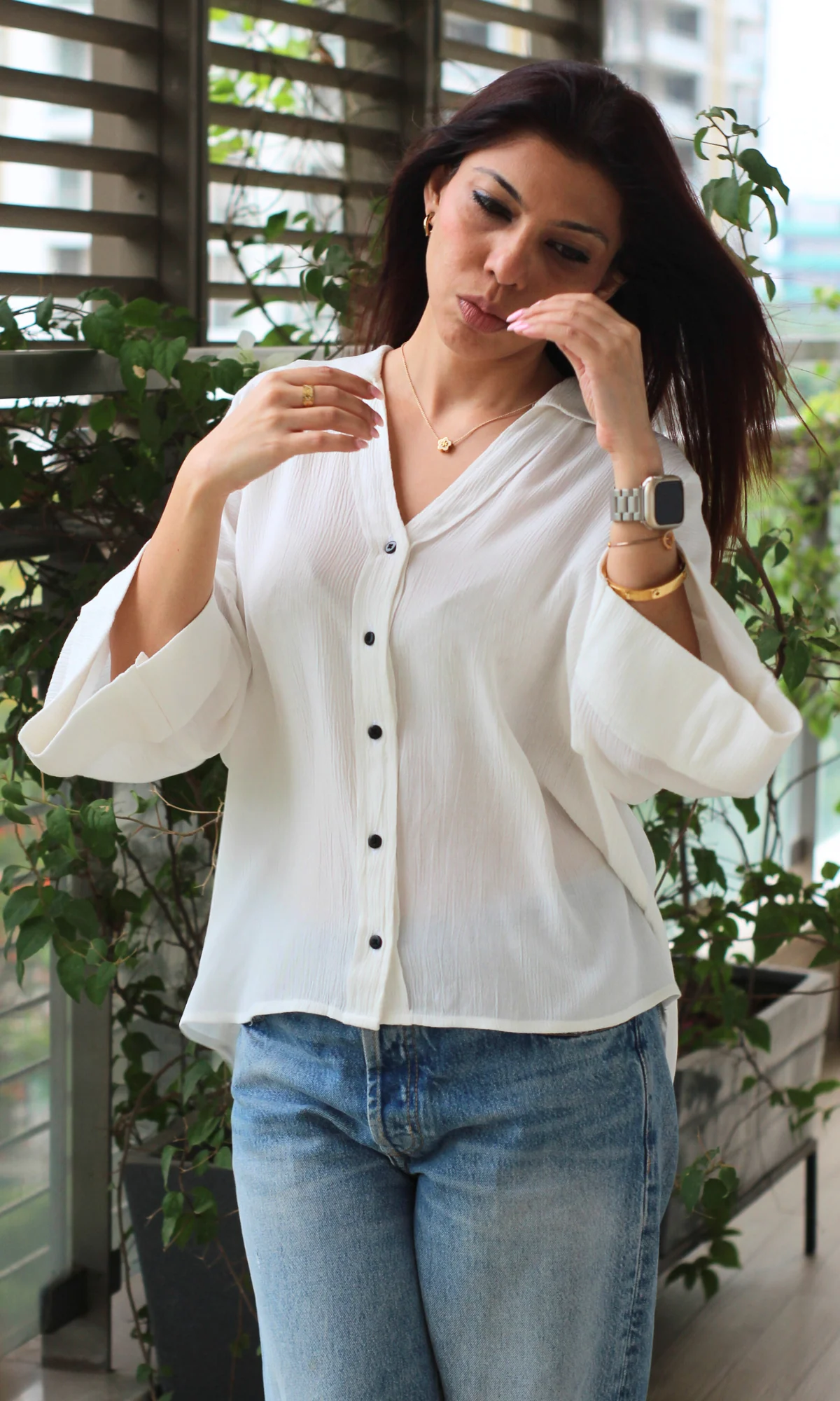 White Crinkled Cotton Shirt - Image 4