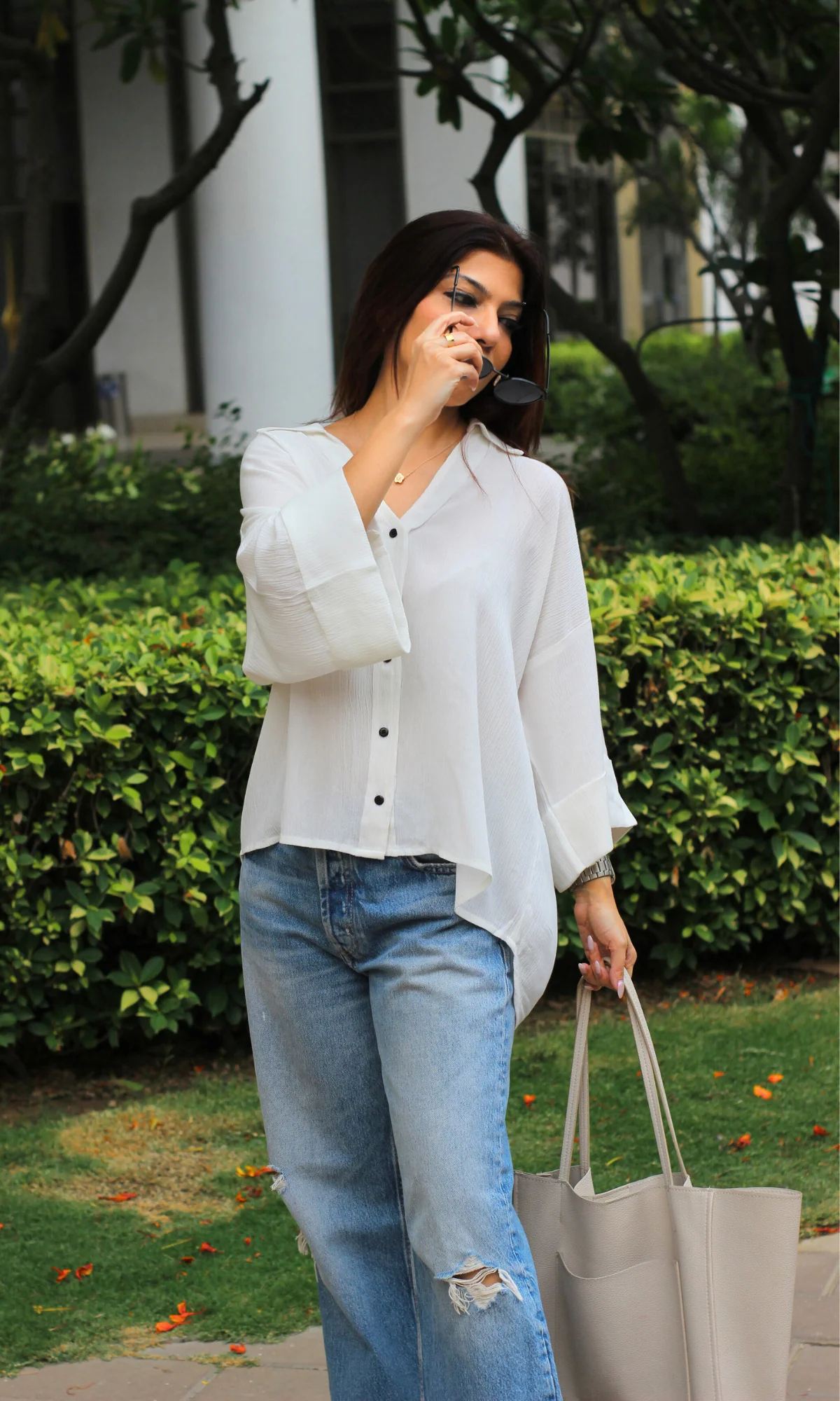 White Crinkled Cotton Shirt - Image 6