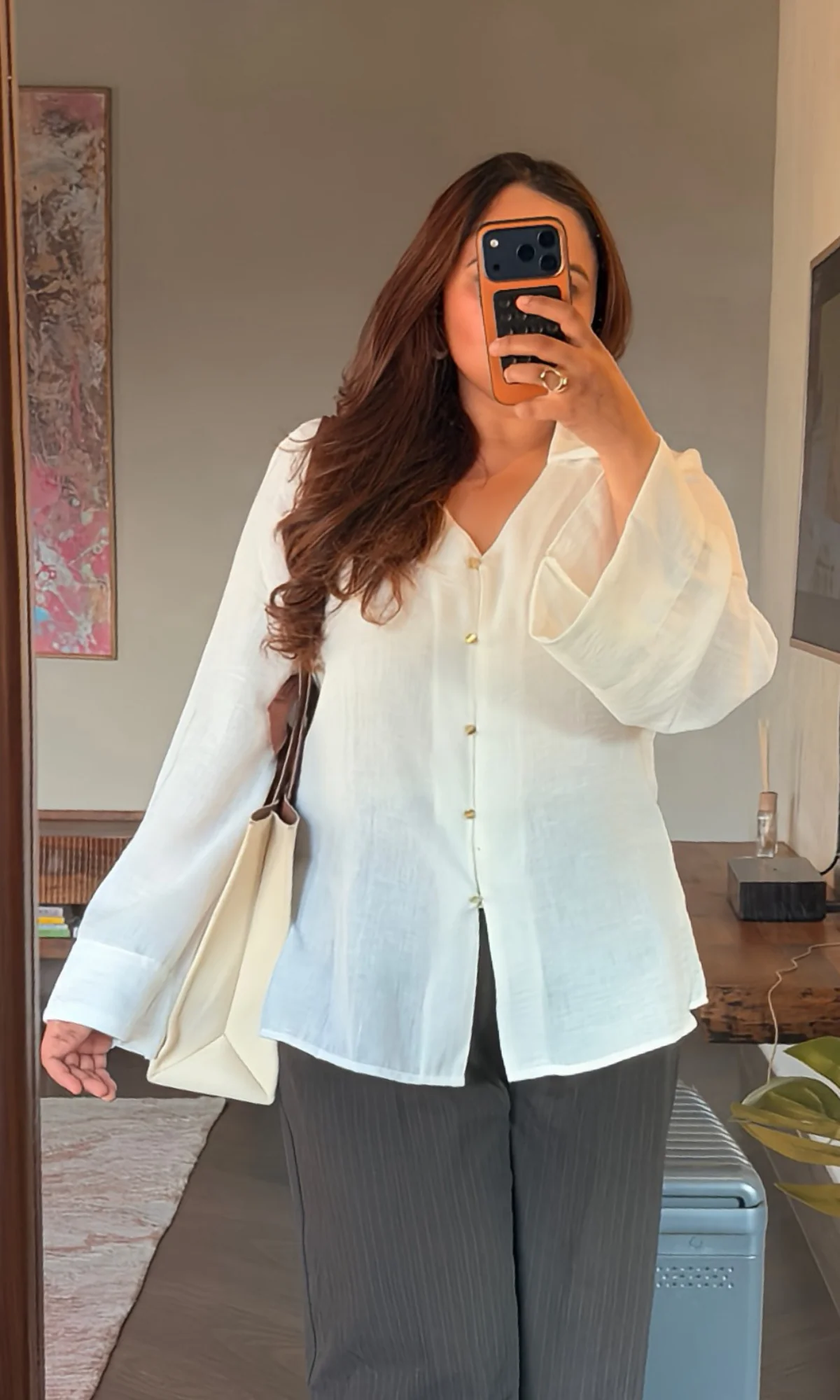 Semi-Sheer White Flared Sleeve Shirt - Image 3