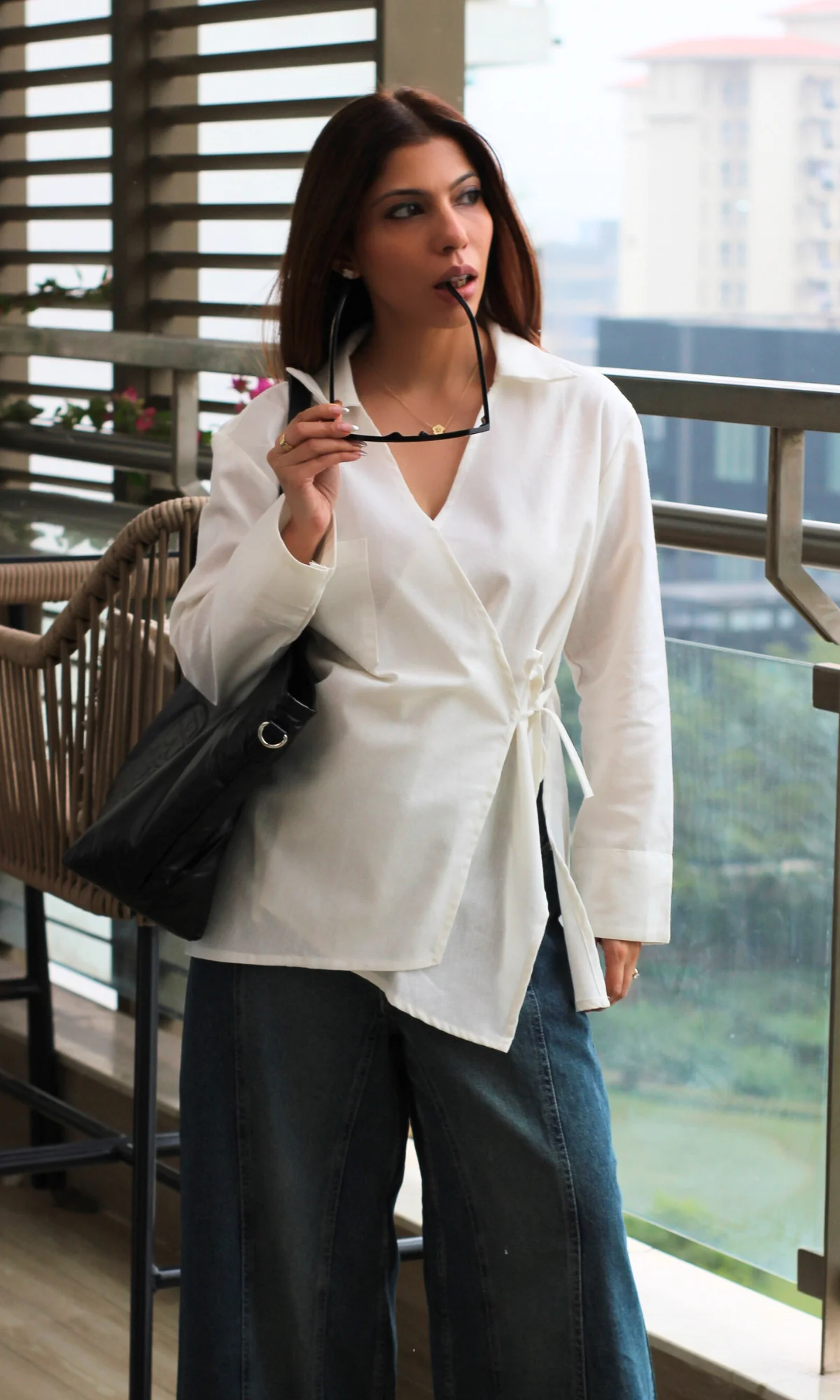 White Linen Cuts Detail Kimono Top - Image 2