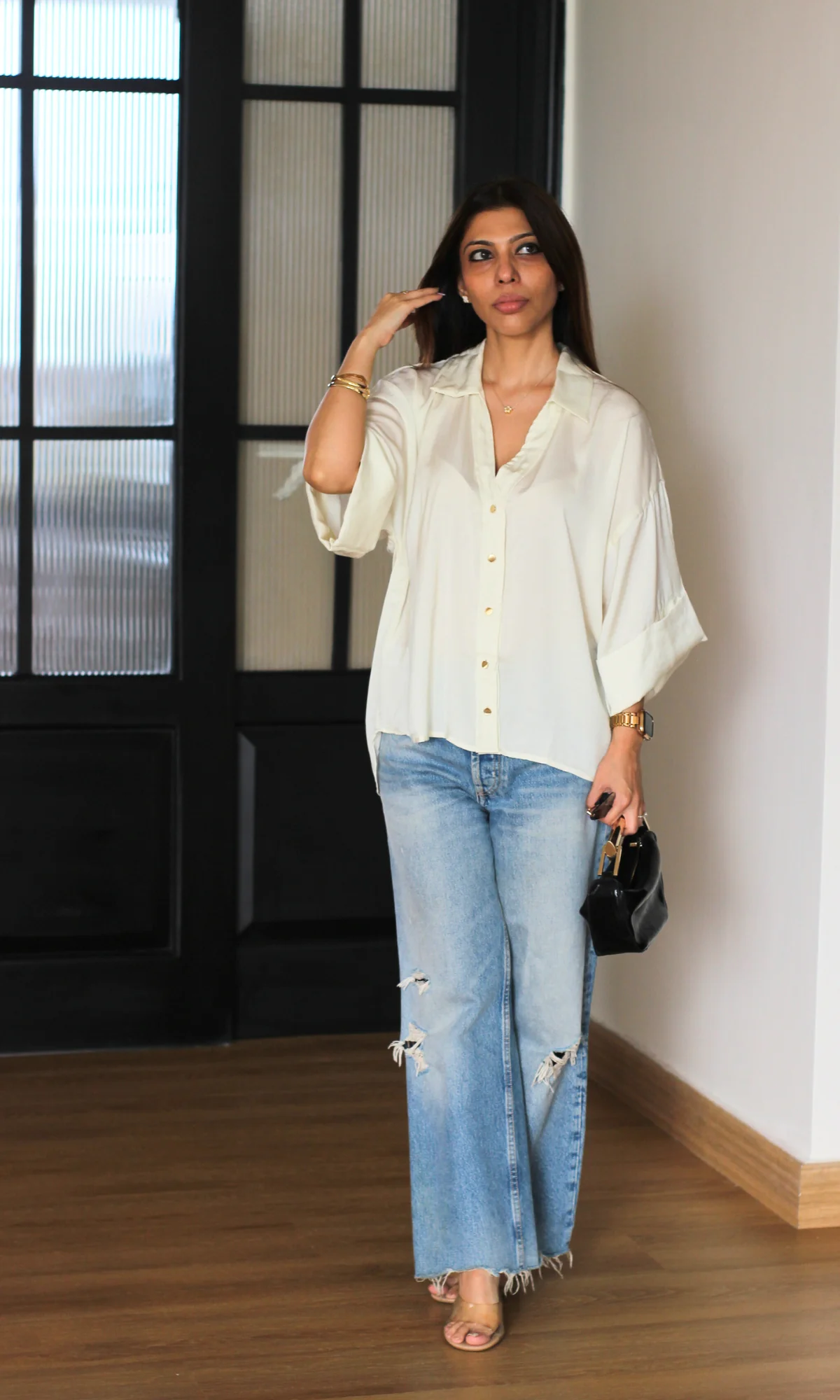 White Loose Metallic Buttoned Shirt - Image 3