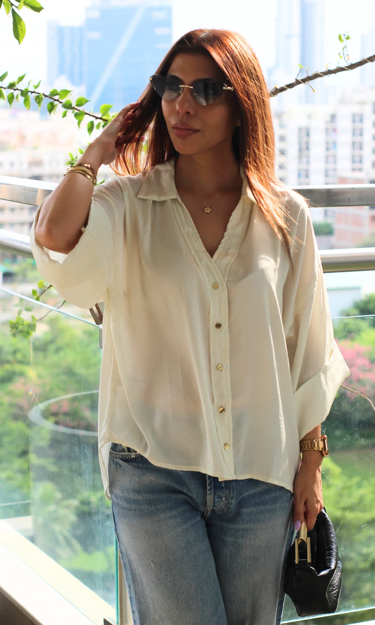 White Loose Metallic Buttoned Shirt - Image 4
