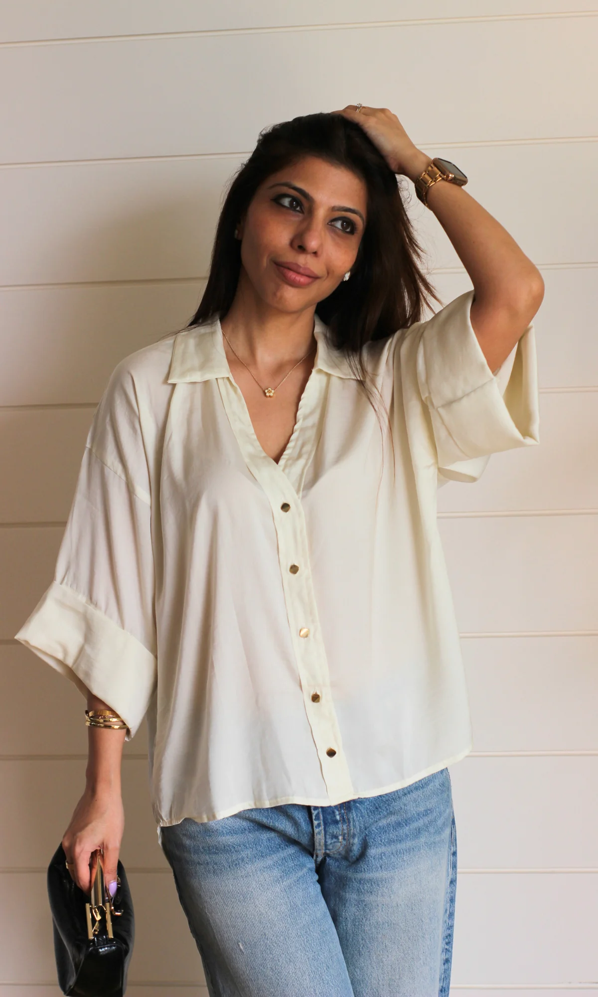 White Loose Metallic Buttoned Shirt - Image 5