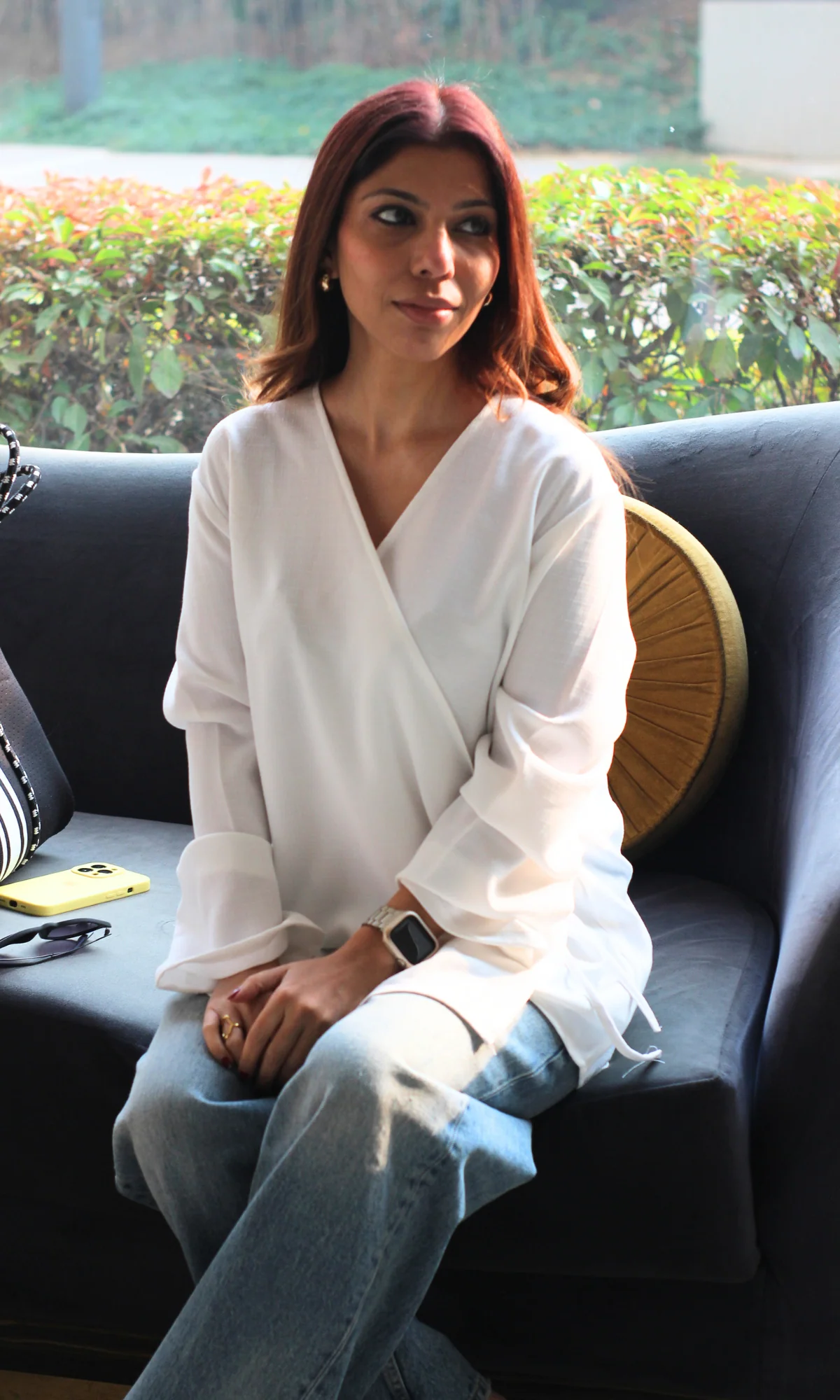 White Textured Tie Detail Kimono Top - Image 4