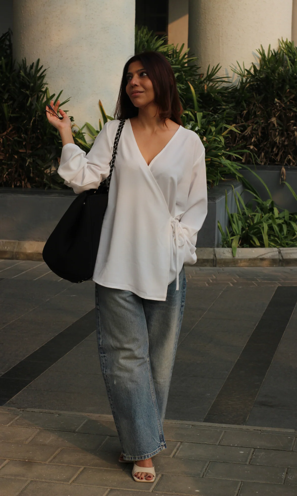 White Textured Tie Detail Kimono Top - Image 5