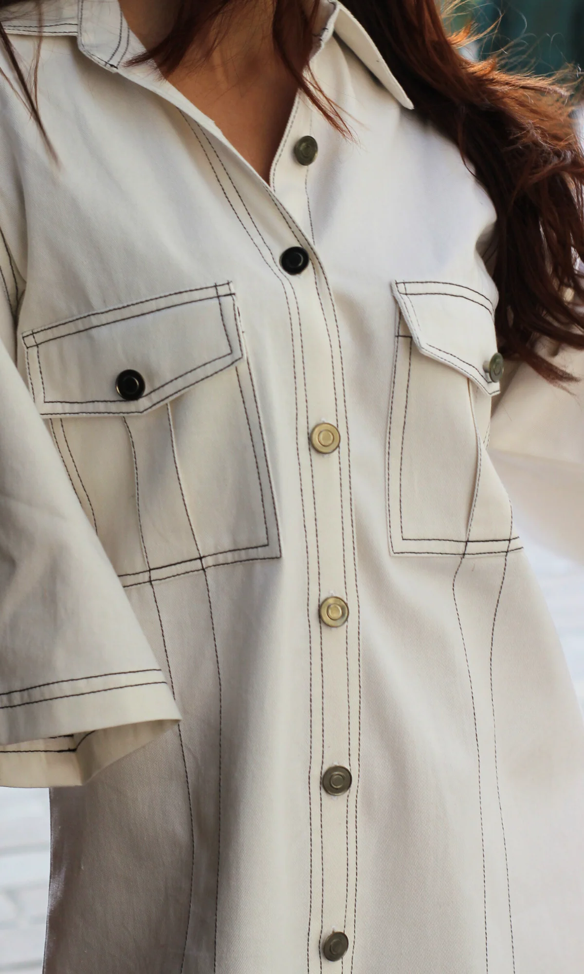White Thread Work Dress - Image 3