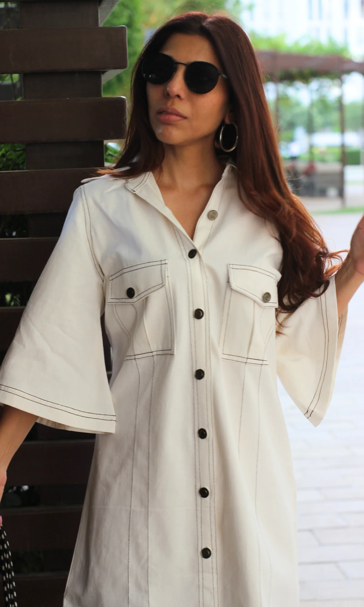 White Thread Work Dress - Image 5