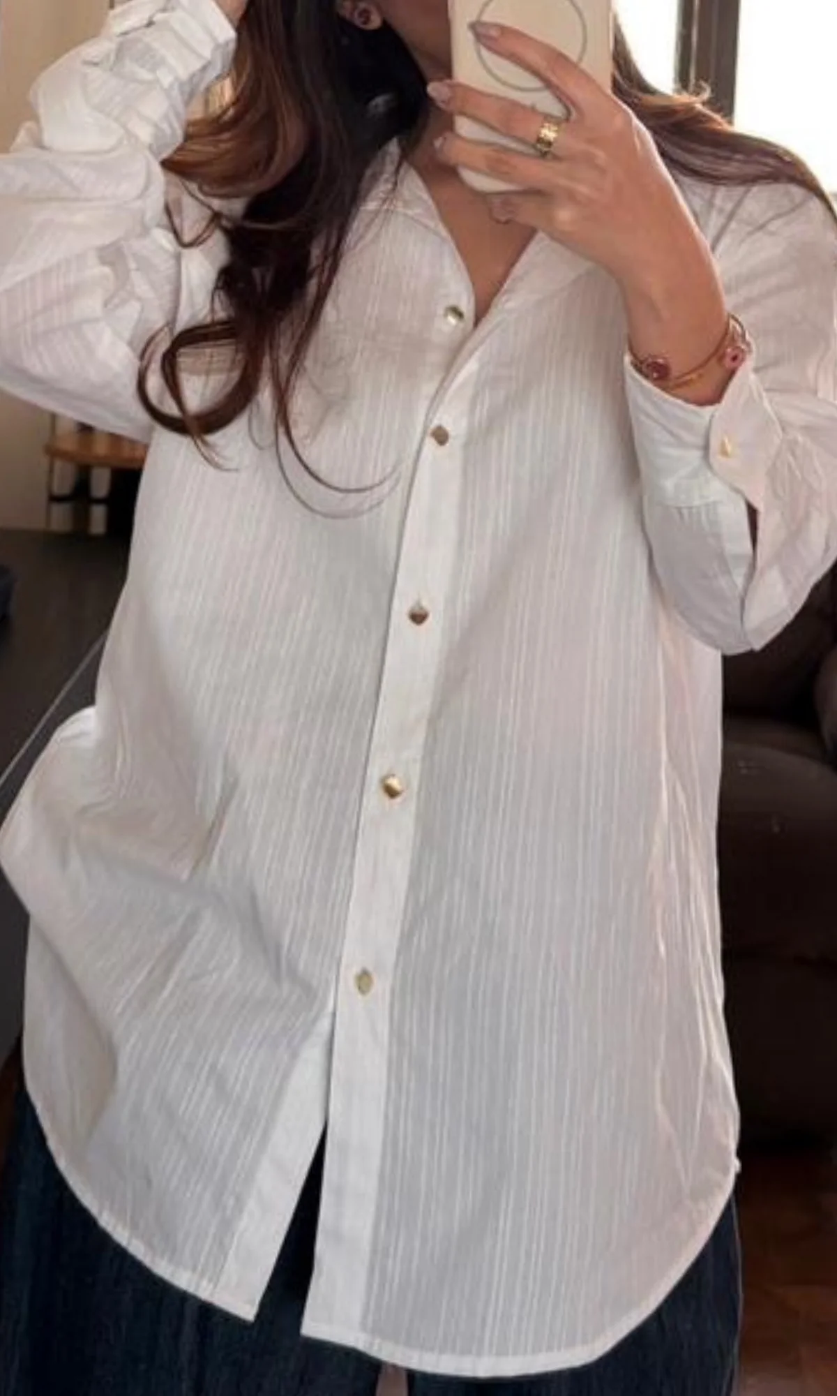 White Weaved Metallic Buttoned Shirt - Image 3