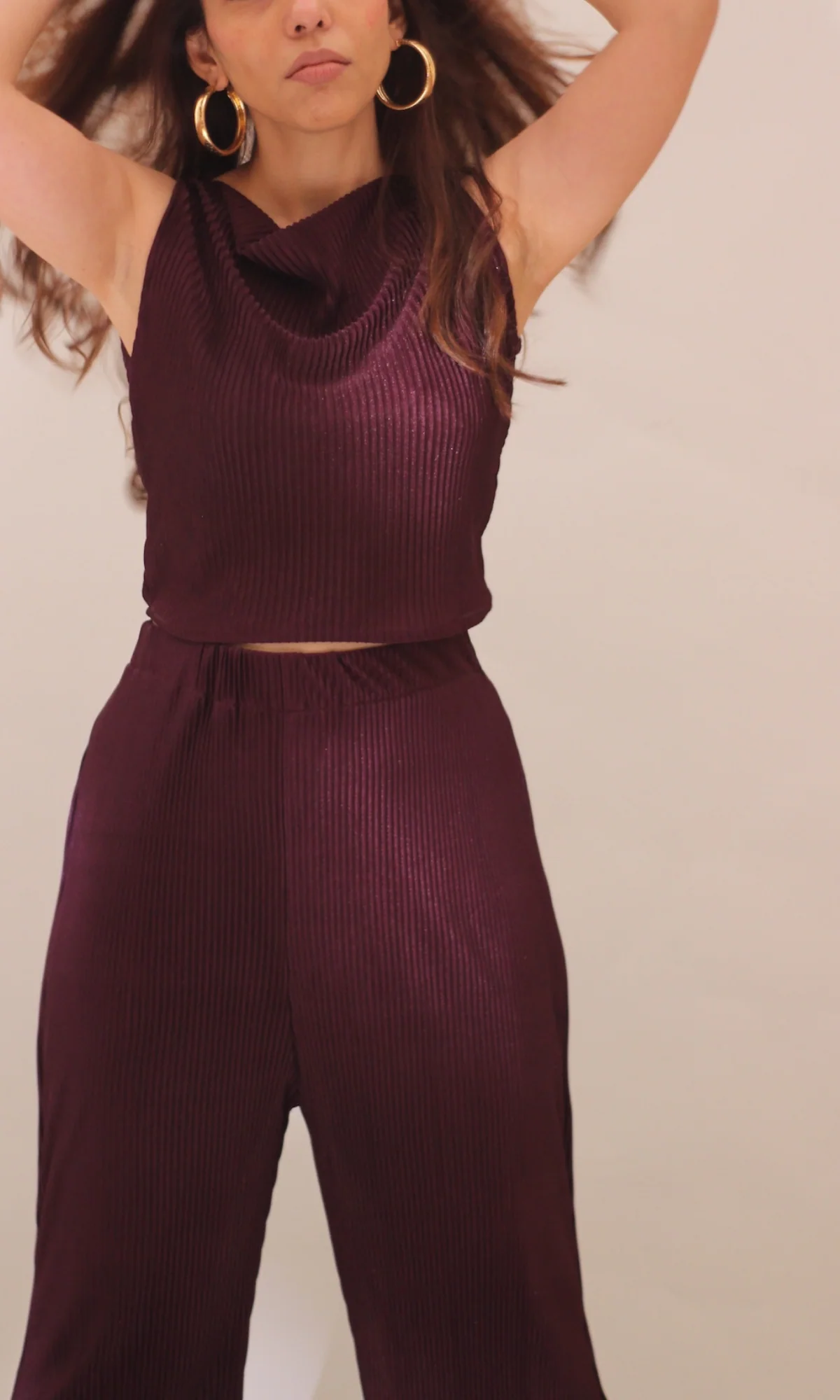 Wine Abstract Neck with Flared Pants - Image 3
