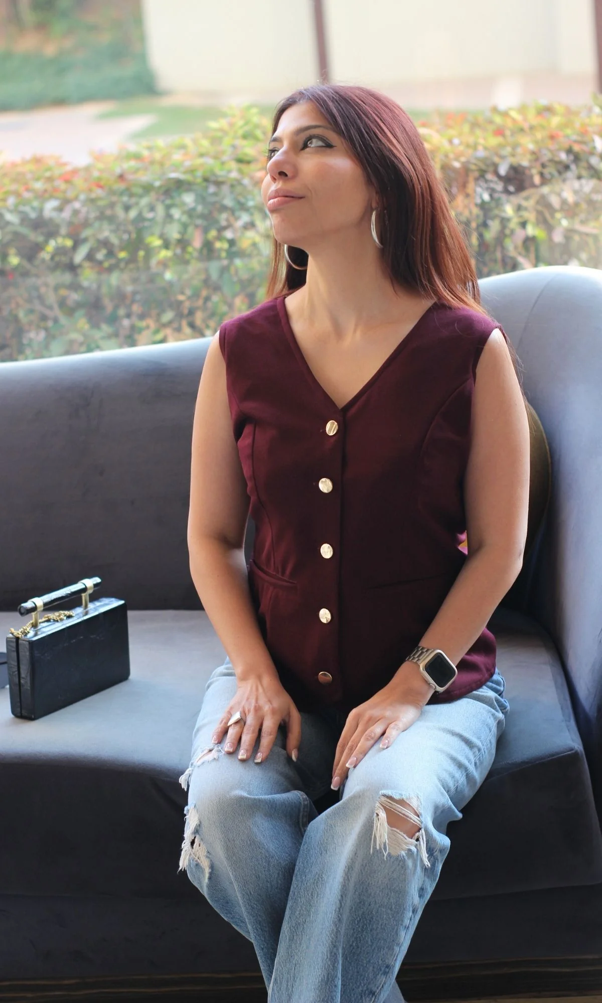 Wine Metallic Buttoned Waist Coat - Image 5