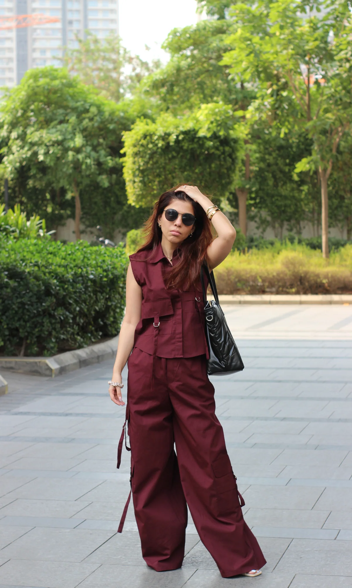 Wine Poplin Shirt and Cargo Pants - Image 3