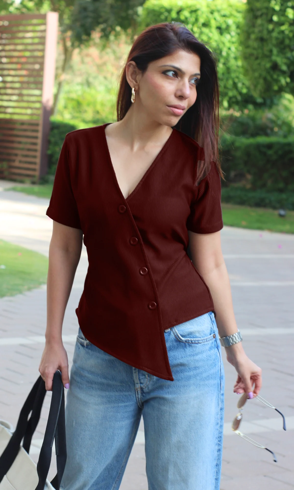 Wine Ribbed Side-Cut Sleeved Waist Coat - Image 4