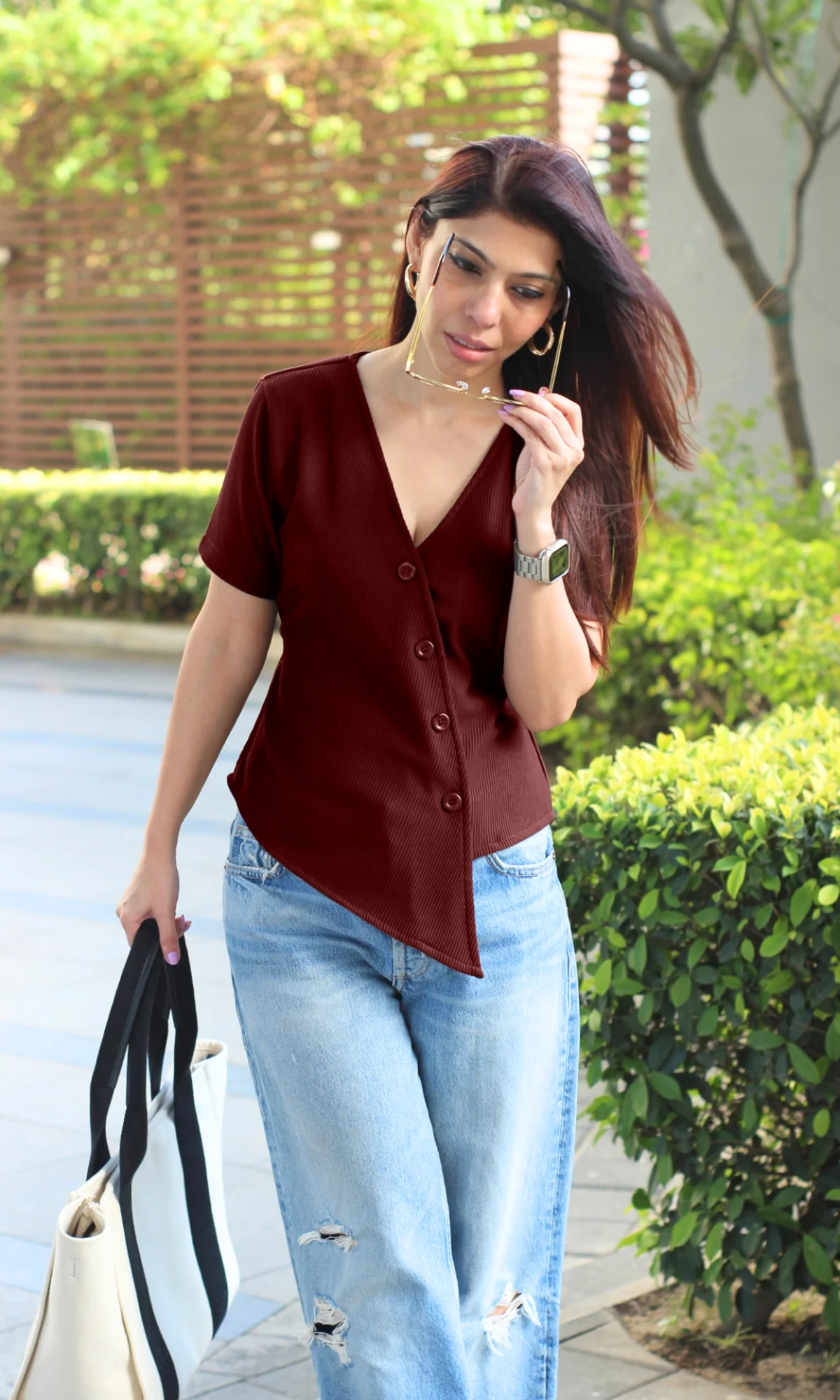 Wine Ribbed Side-Cut Sleeved Waist Coat - Image 5