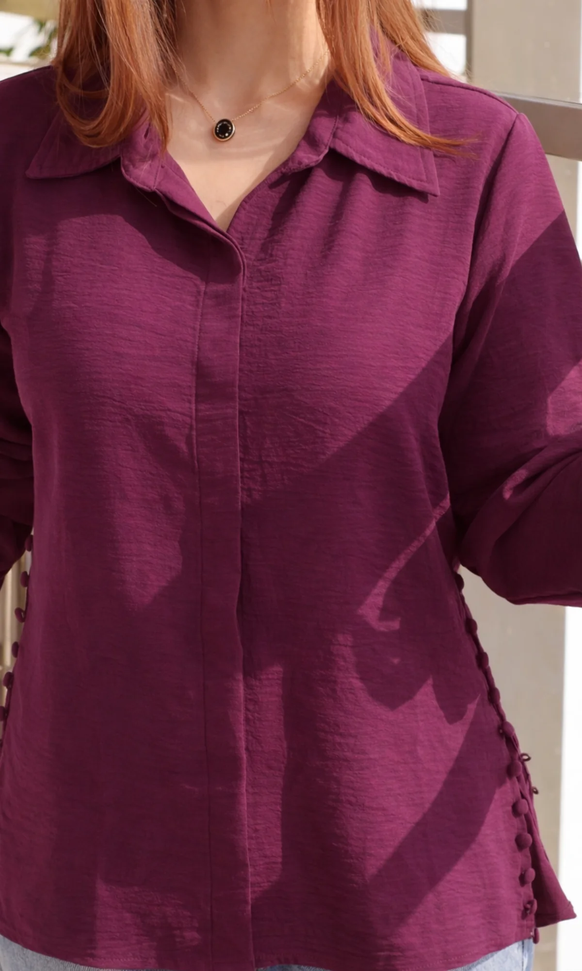 Wine Side-Buttoned Shirt - Image 2
