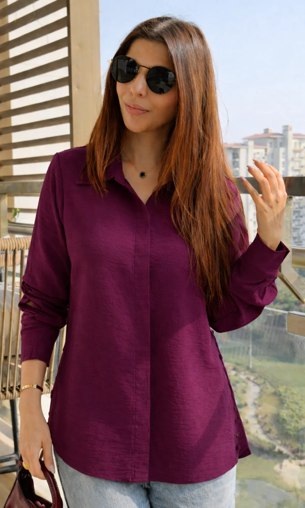 Wine Side-Buttoned Shirt - Image 4