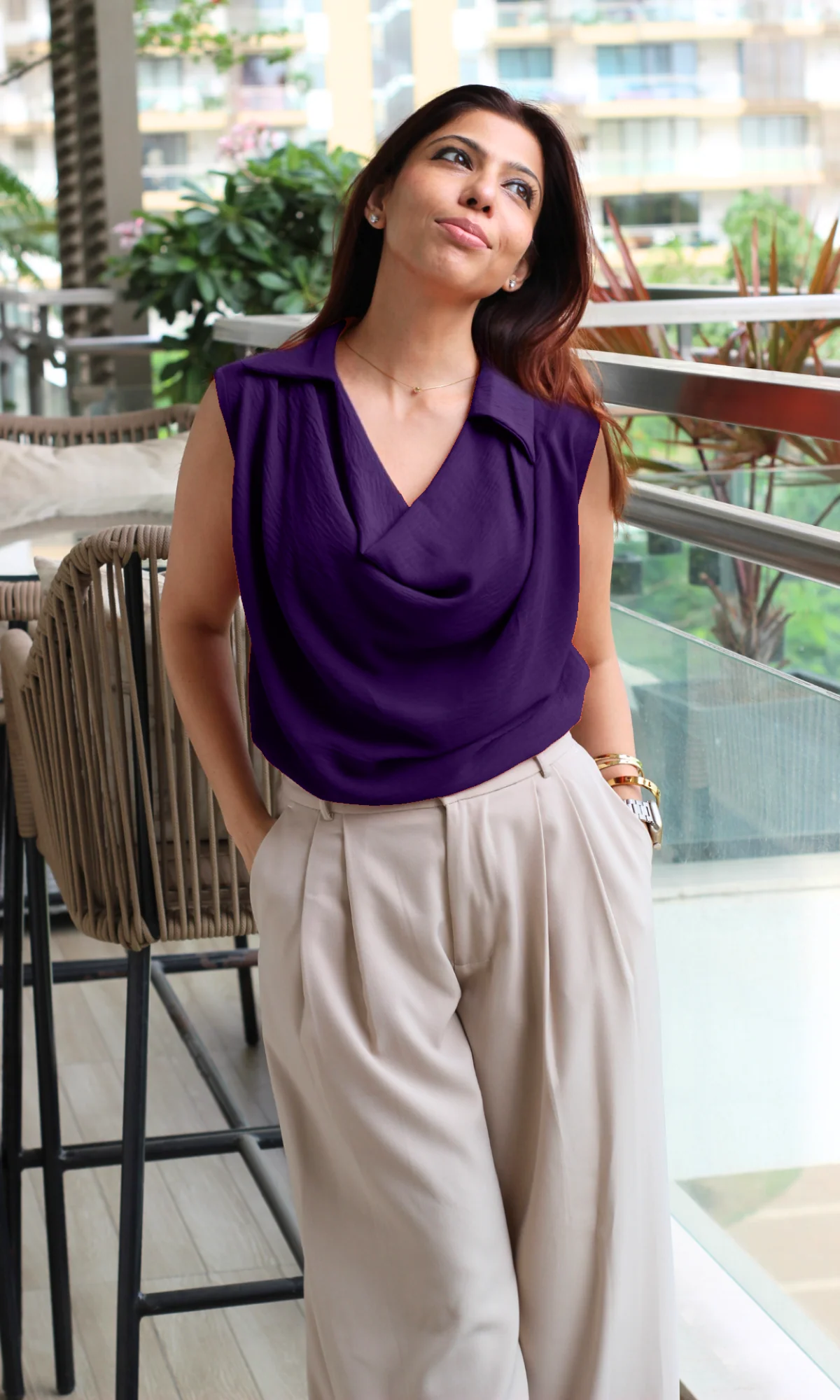 Wineberry Collared Cowl Neck Top - Image 4