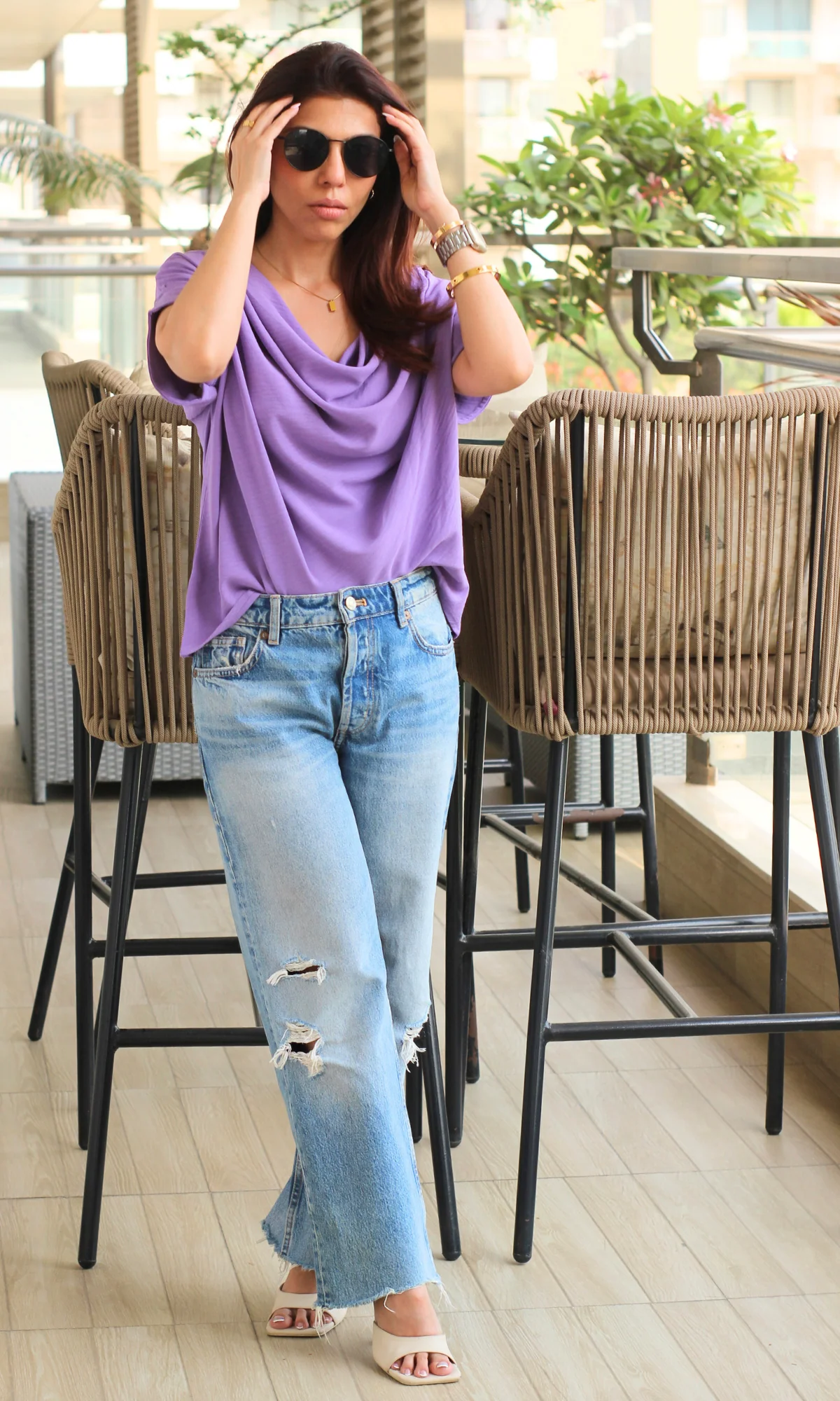 Wisteria Flowing Cowl Neck Top - Image 4